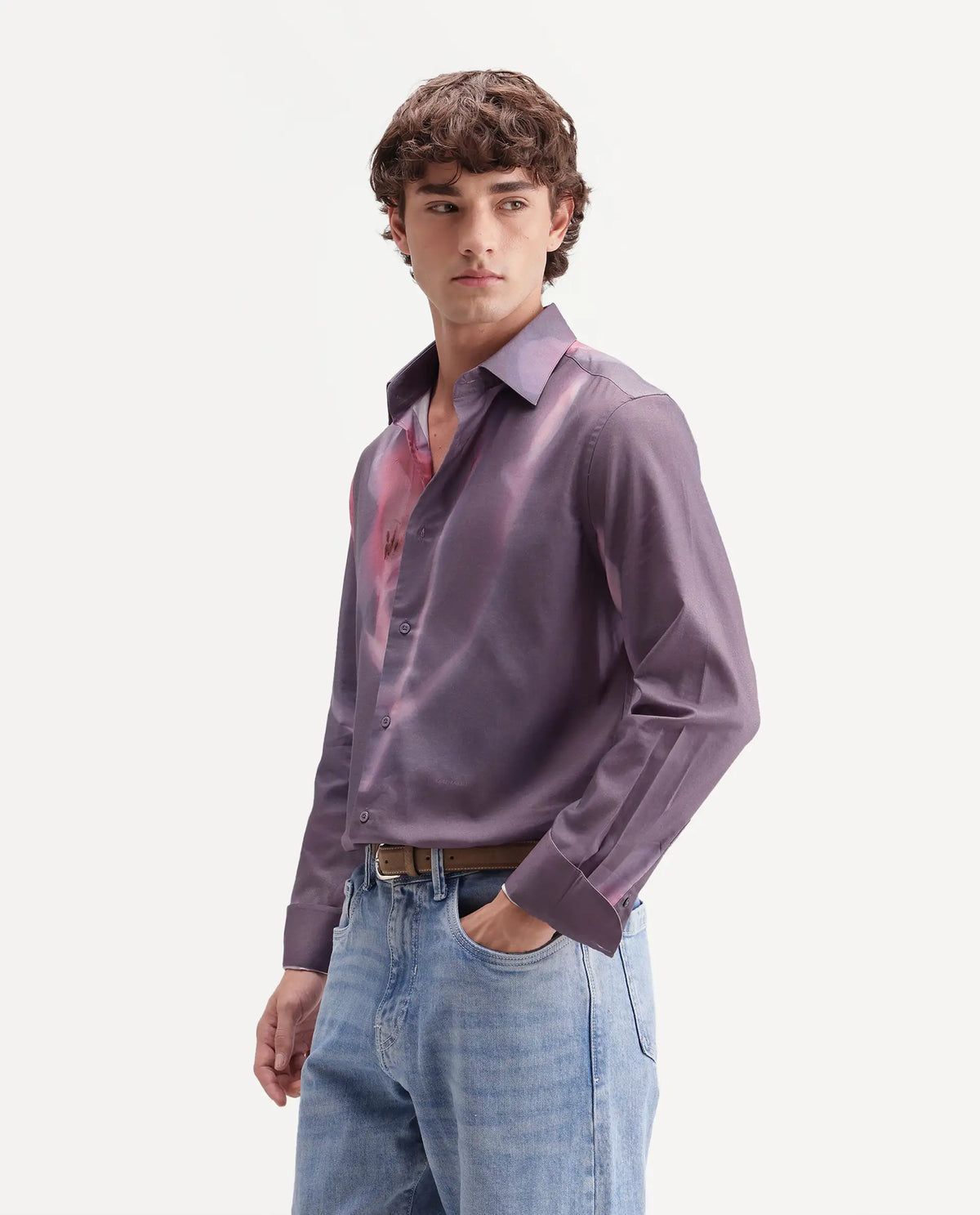 Rare Rabbit Men's Ozan Dusky Purple Cotton Blend Spread Collar Button Regular Floral Print Shirt