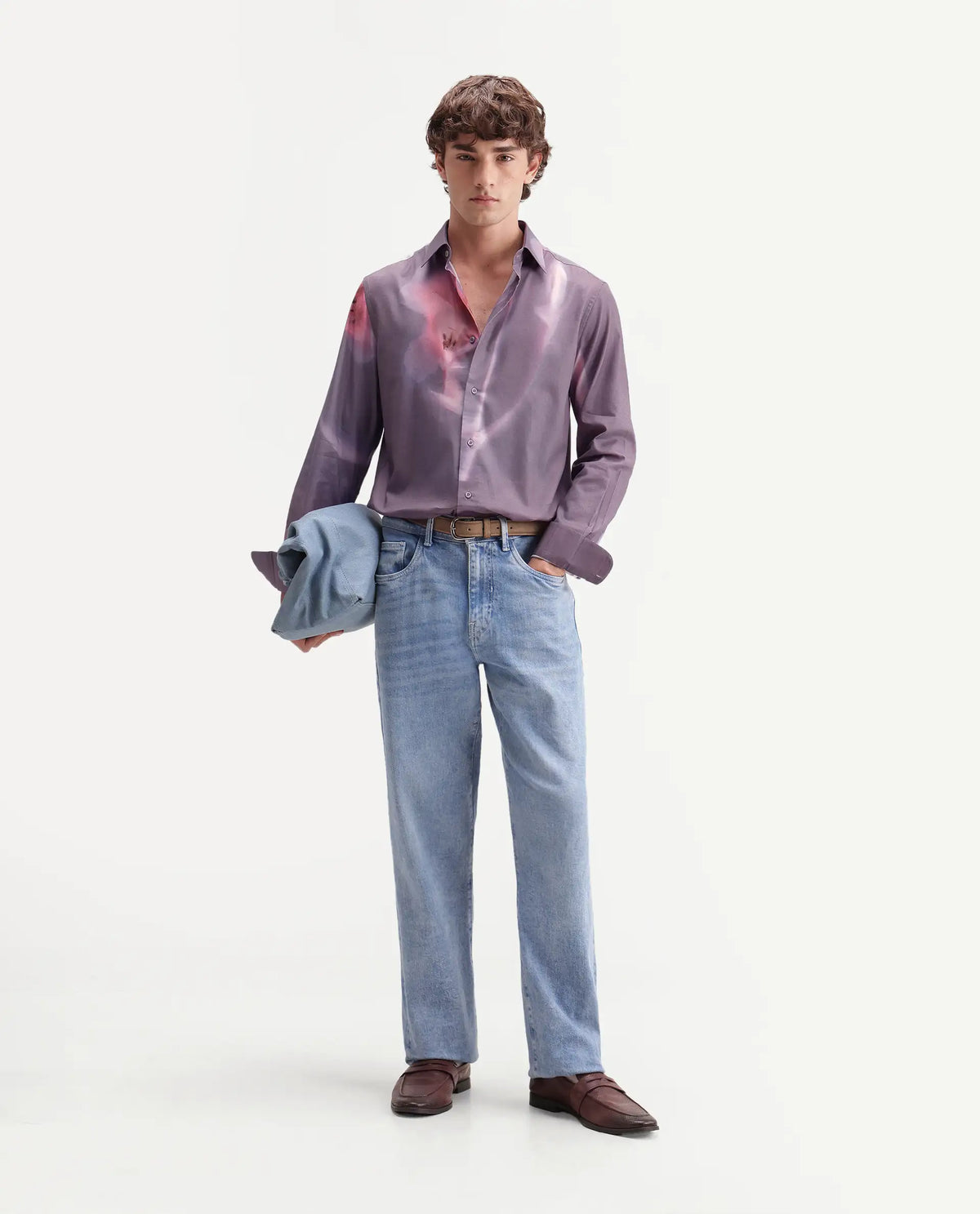 Rare Rabbit Men's Ozan Dusky Purple Cotton Blend Spread Collar Button Regular Floral Print Shirt