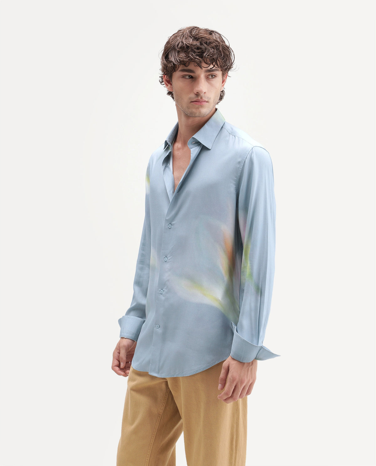 Rare Rabbit Men's Ziro Primary Blue Cotton Spread Collar Button Regular Abstract Print Shirt
