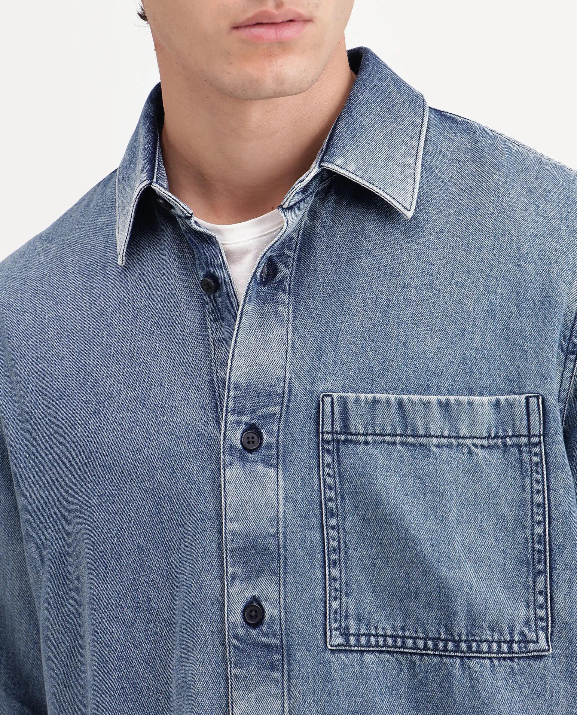 Rare Rabbit Men's Bimt Dark Blue Cotton Blend Spread Collar Button Regular Fit Plain Shirt