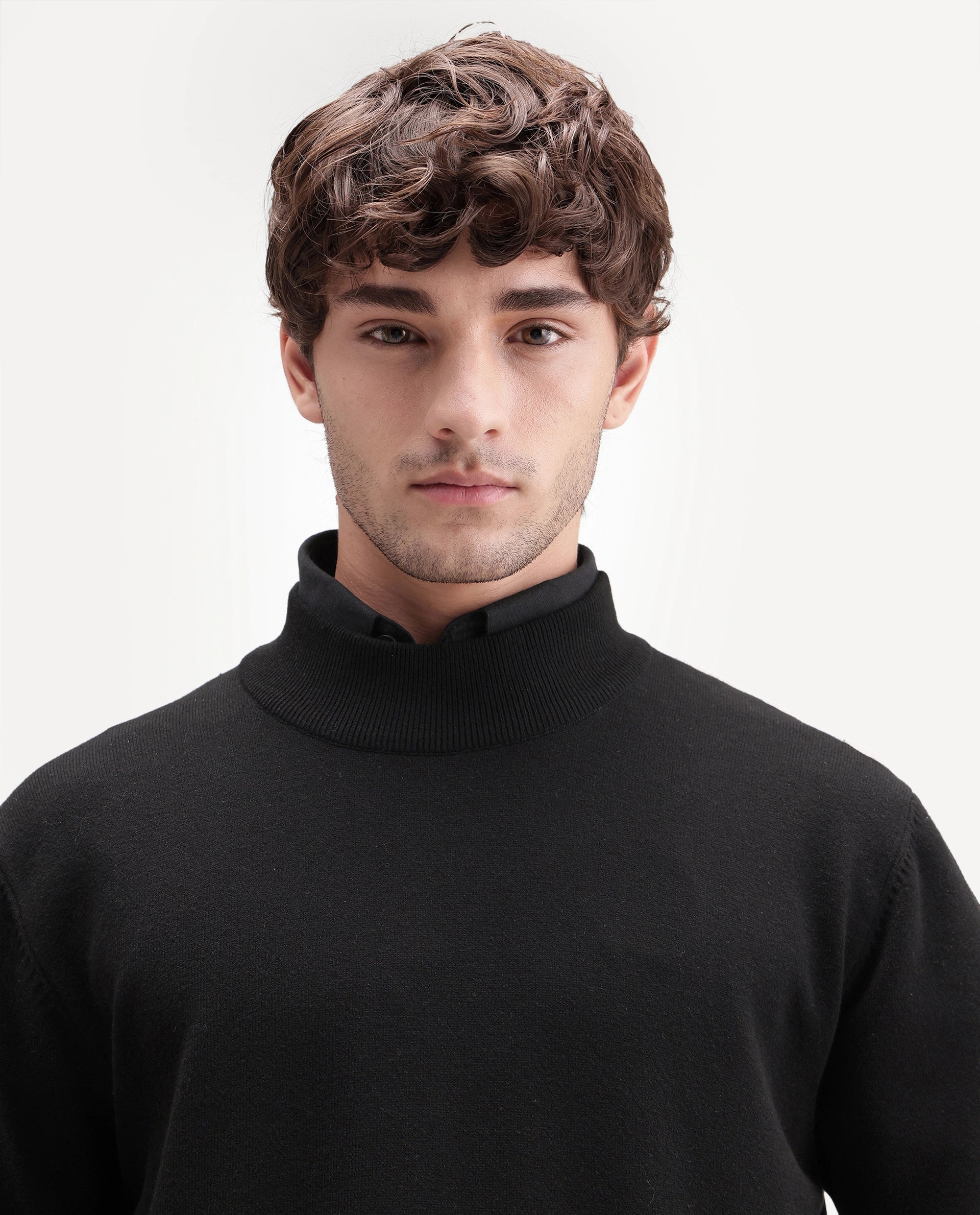 Rare Rabbit Men's Alvor Black Viscose Blend Regular Fit Plain Sweater