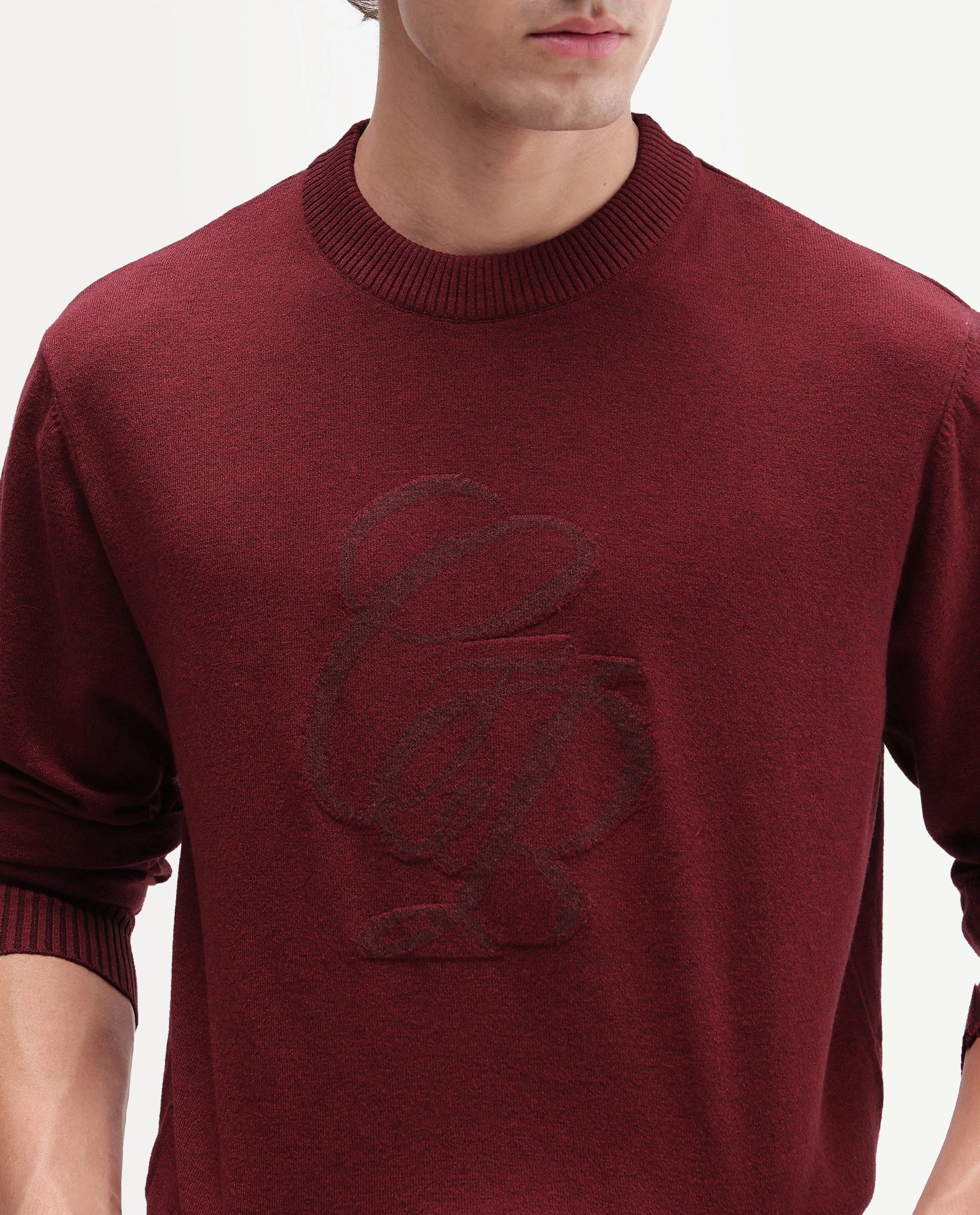 Rare Rabbit Men's Gron-A26 Red Viscose Blend Regular Fit Viscose Blend Jacquard Sweater