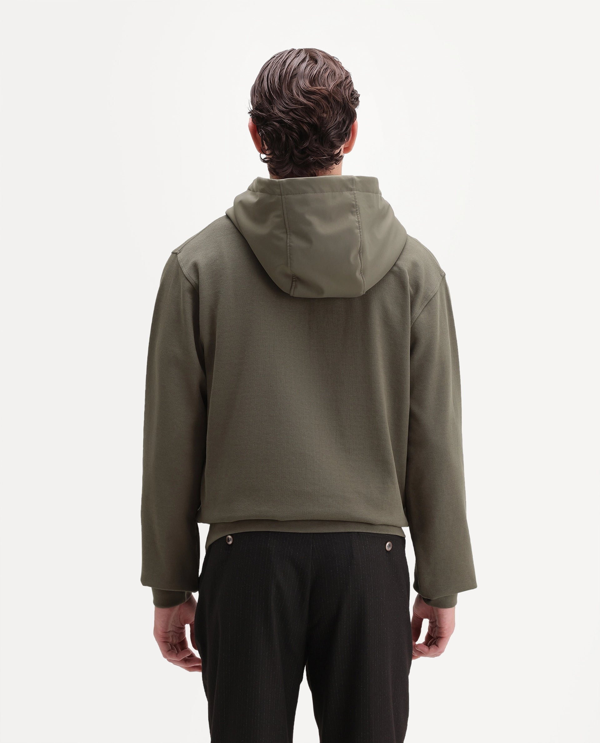 Rare Rabbit Men's Ephin-A26 Dusky Olive Cotton Blend Hooded Zipper Regular Plain Sweatshirt