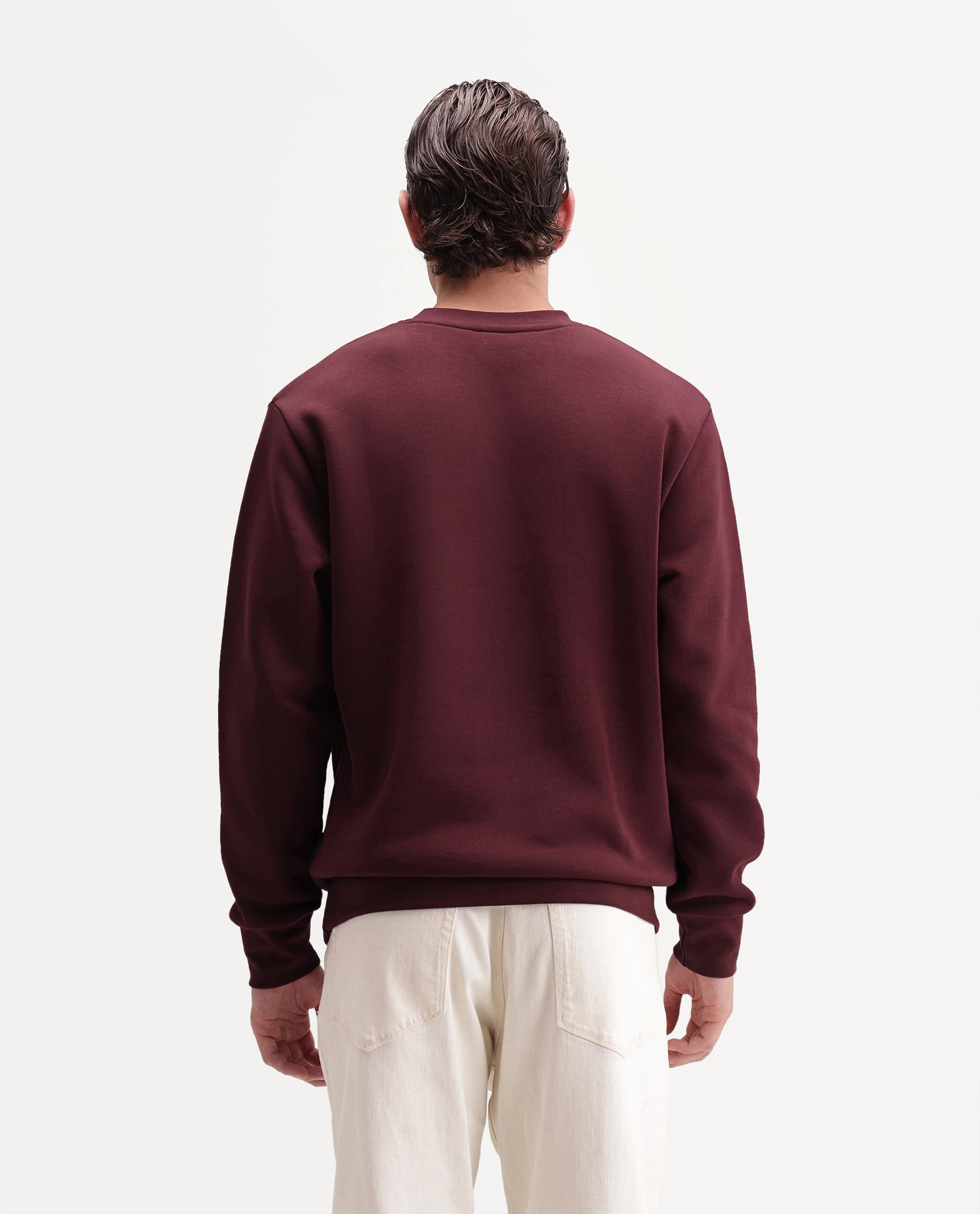 Rare Rabbit Men's Jonas Dark Maroon Cotton Blend Crew Neck Regular Embroidered Sweatshirt