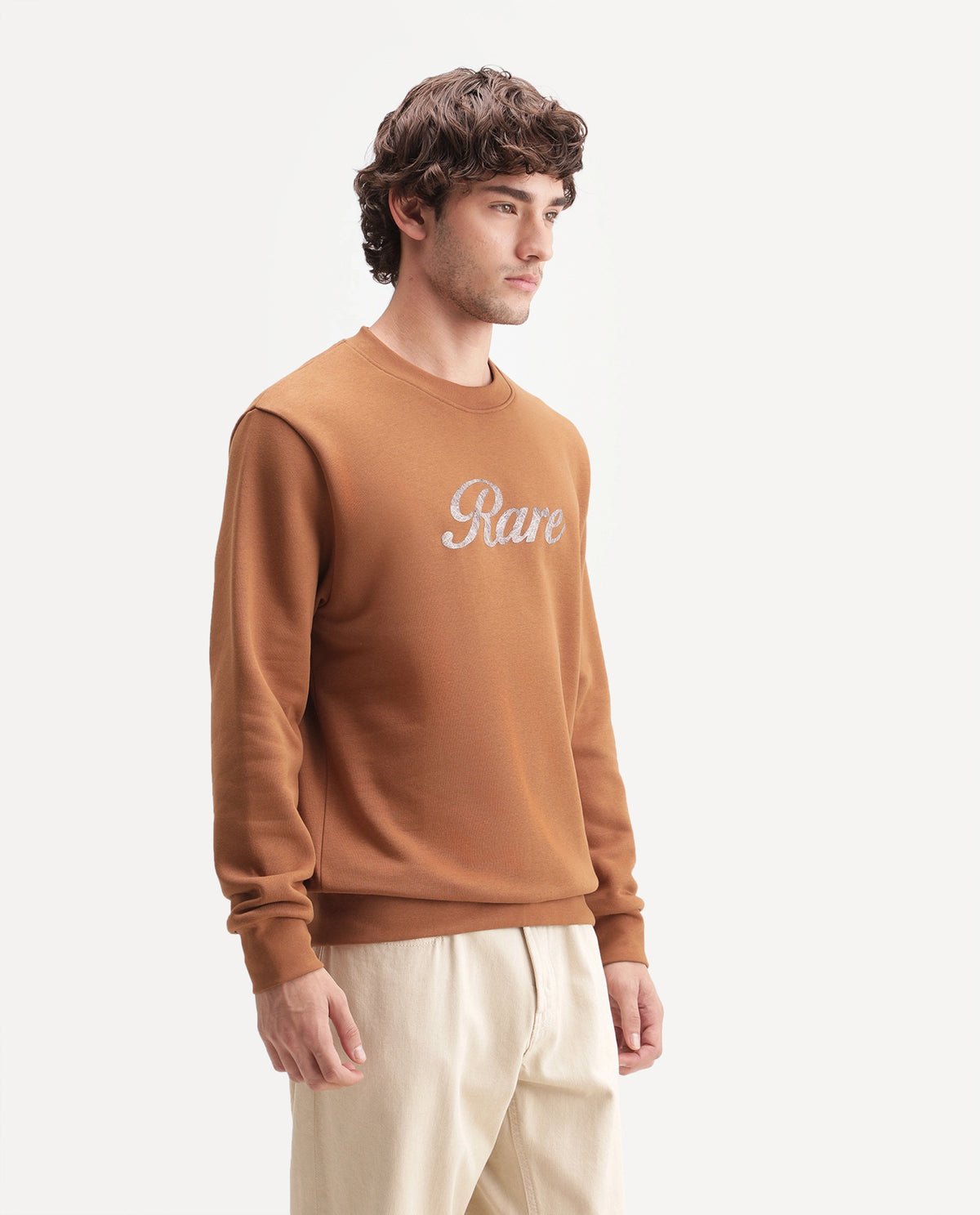 Rare Rabbit Men's Adio Primary Orange Cotton Blend Crew Neck Regular Graphic Print Sweatshirt