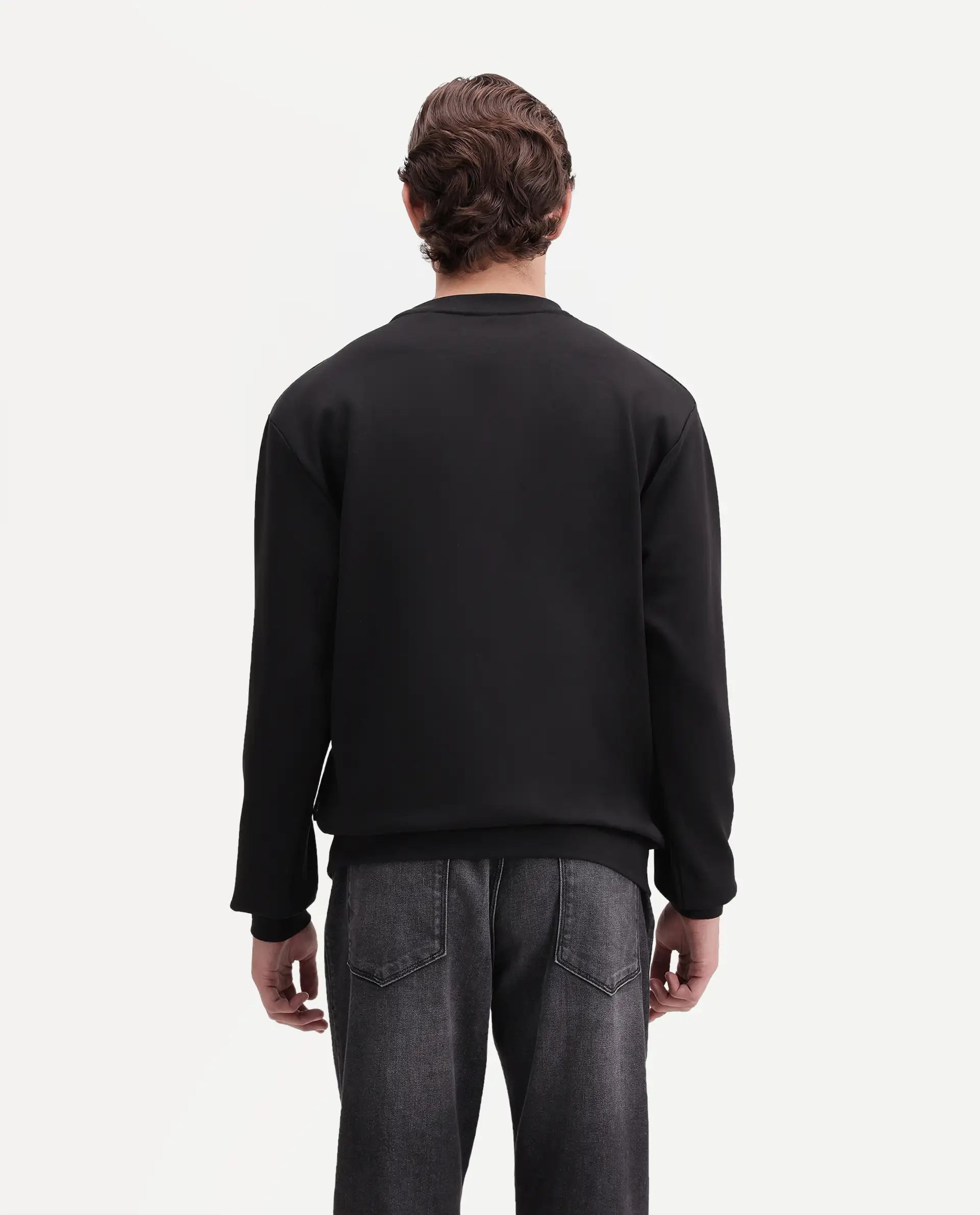 Rare Rabbit Men's Birdi Primary Black Cotton Blend Crew Neck Regular Embroidered Sweatshirt