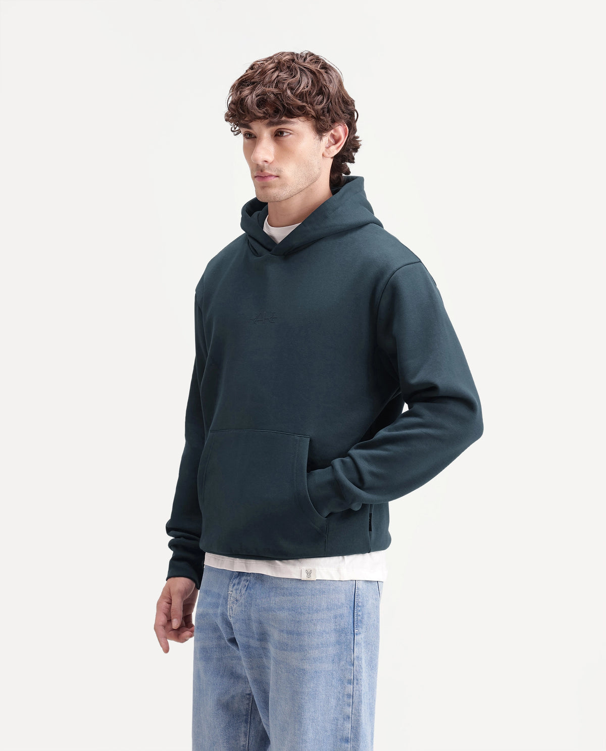 Rare Rabbit Men's Kore S Primary Teal Cotton Blend Hooded Regular Plain Sweatshirt