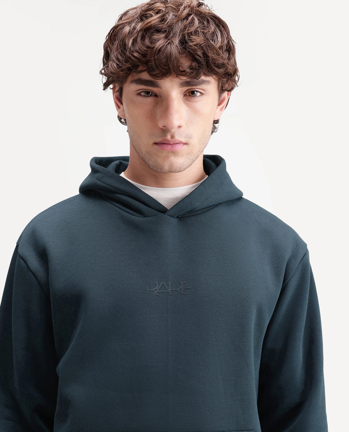 Rare Rabbit Men's Kore S Primary Teal Cotton Blend Hooded Regular Plain Sweatshirt