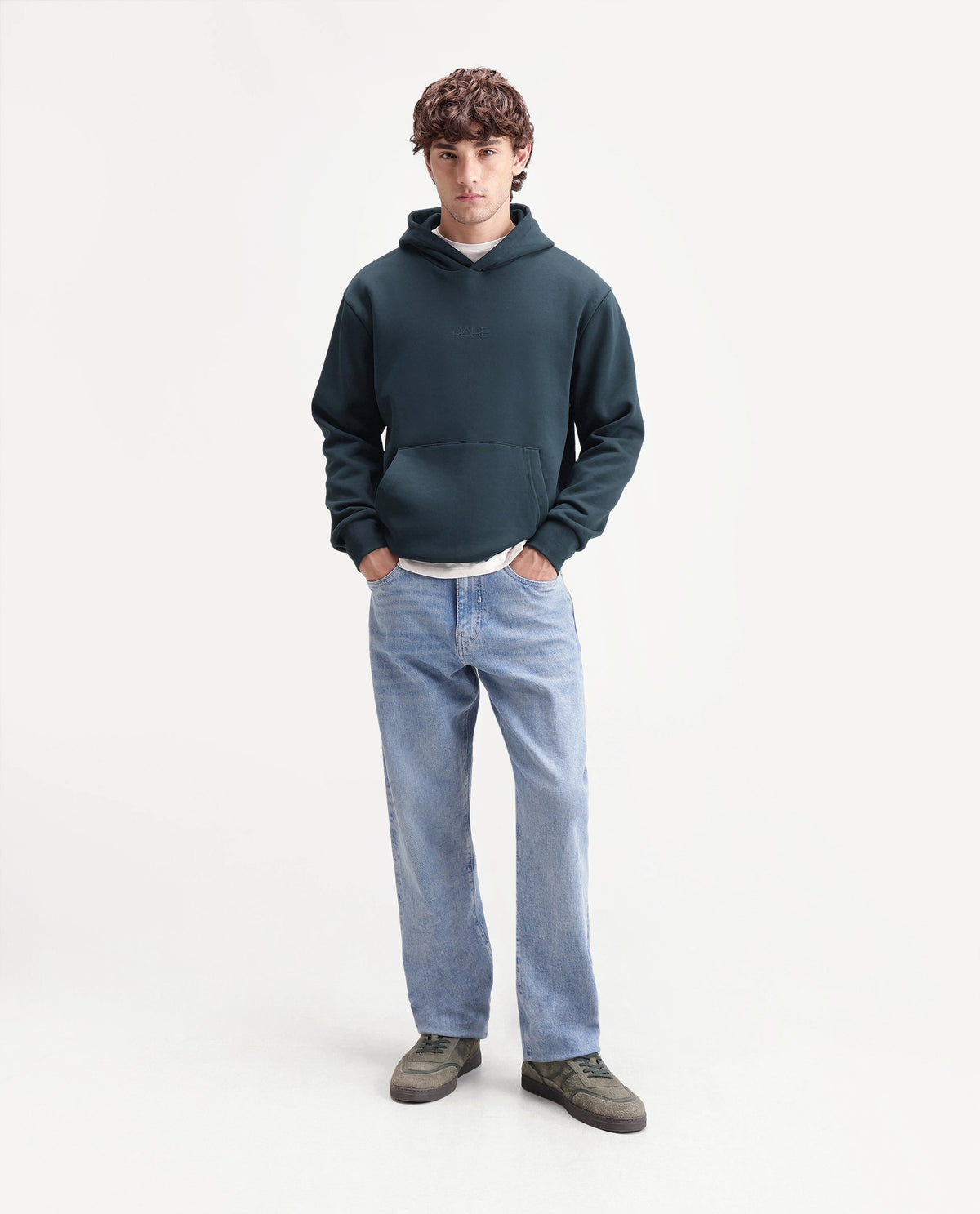 Rare Rabbit Men's Kore S Primary Teal Cotton Blend Hooded Regular Plain Sweatshirt