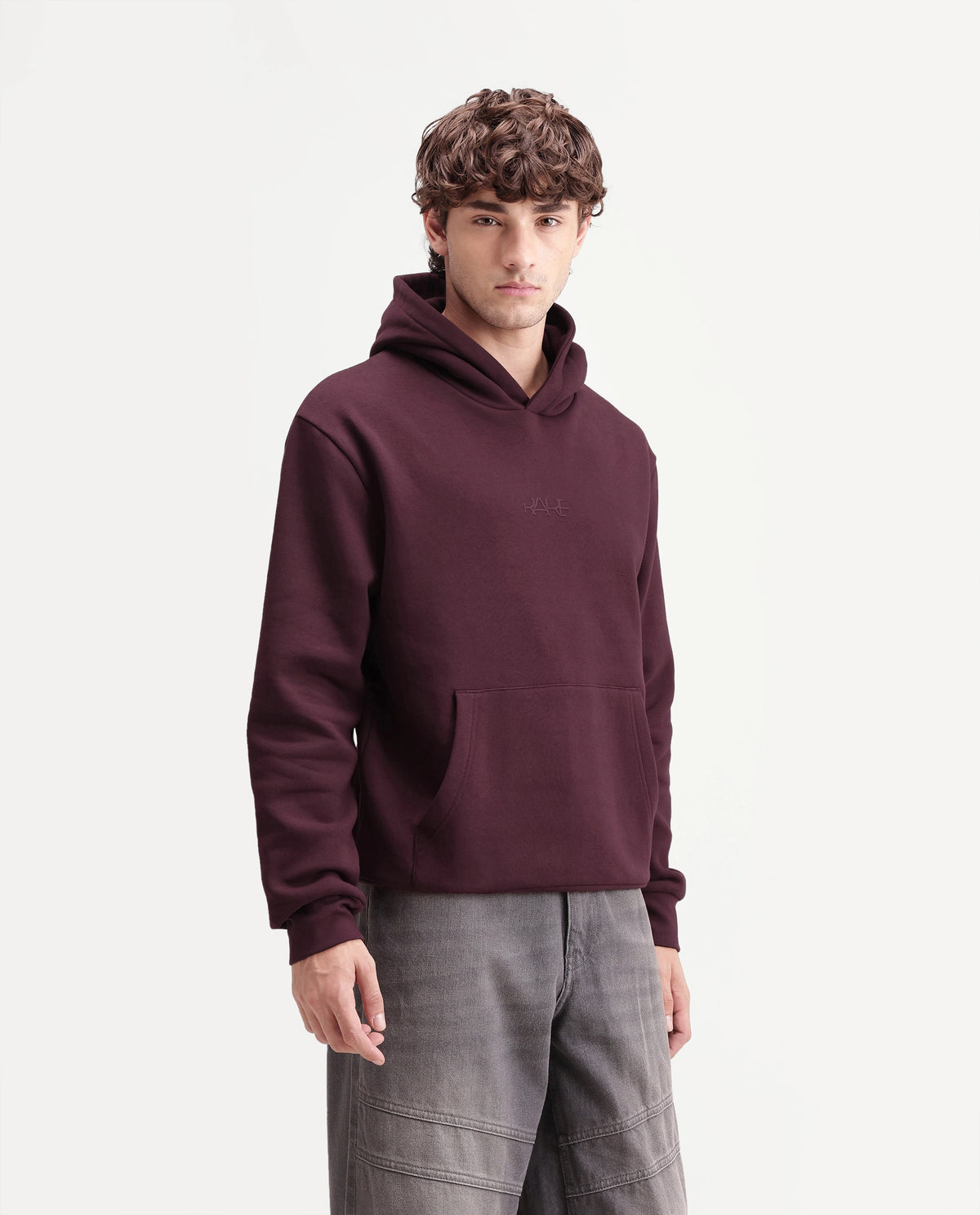 Rare Rabbit Men's Kore S Primary Maroon Cotton Blend Hooded Regular Plain Sweatshirt