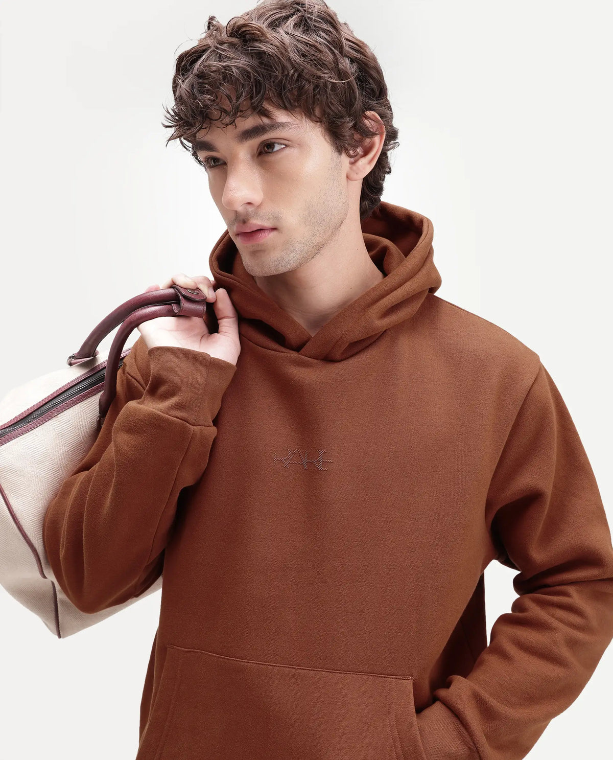 Rare Rabbit Men's Kore S Primary Rust Cotton Blend Hooded Regular Plain Sweatshirt