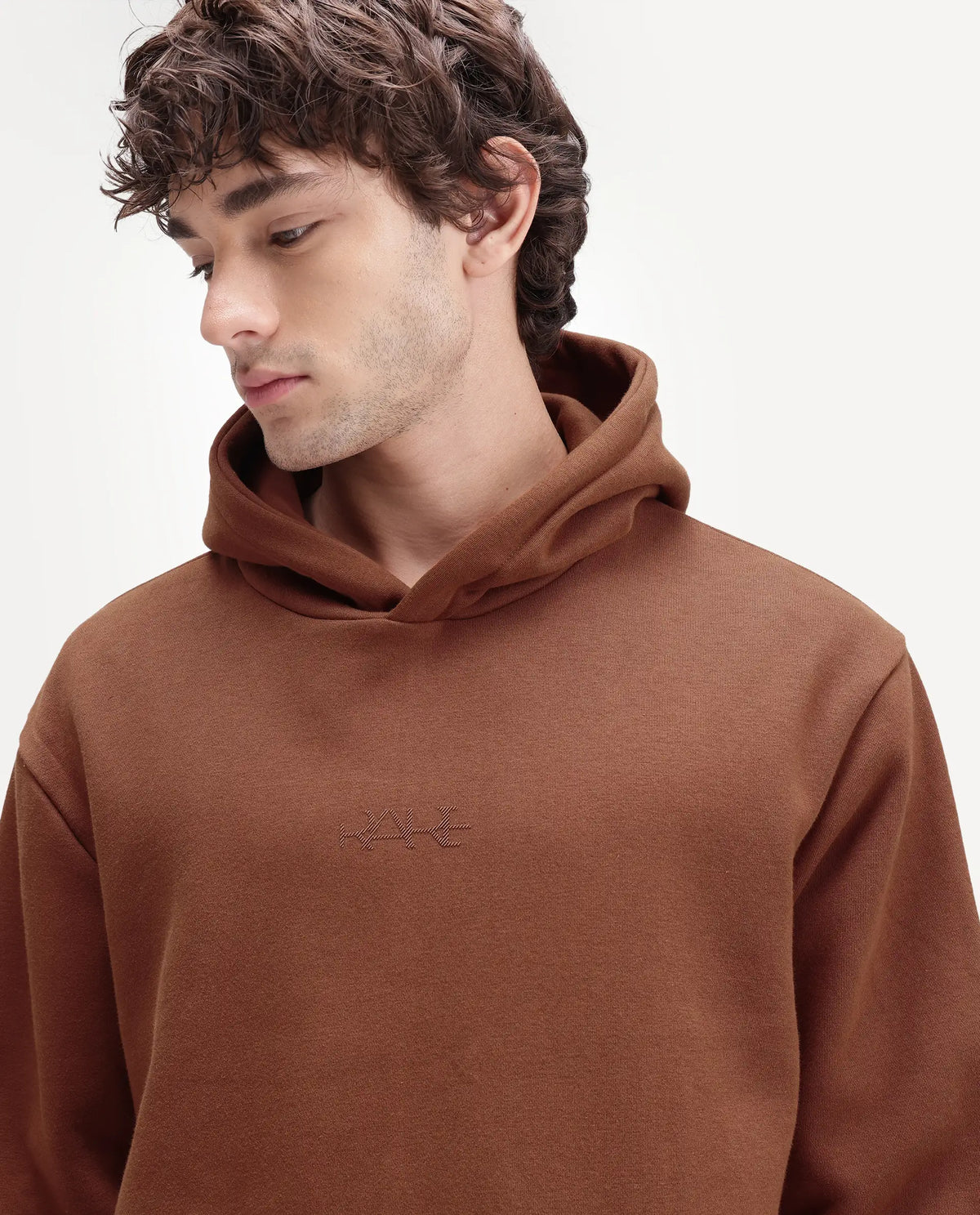 Rare Rabbit Men's Kore S Primary Rust Cotton Blend Hooded Regular Plain Sweatshirt