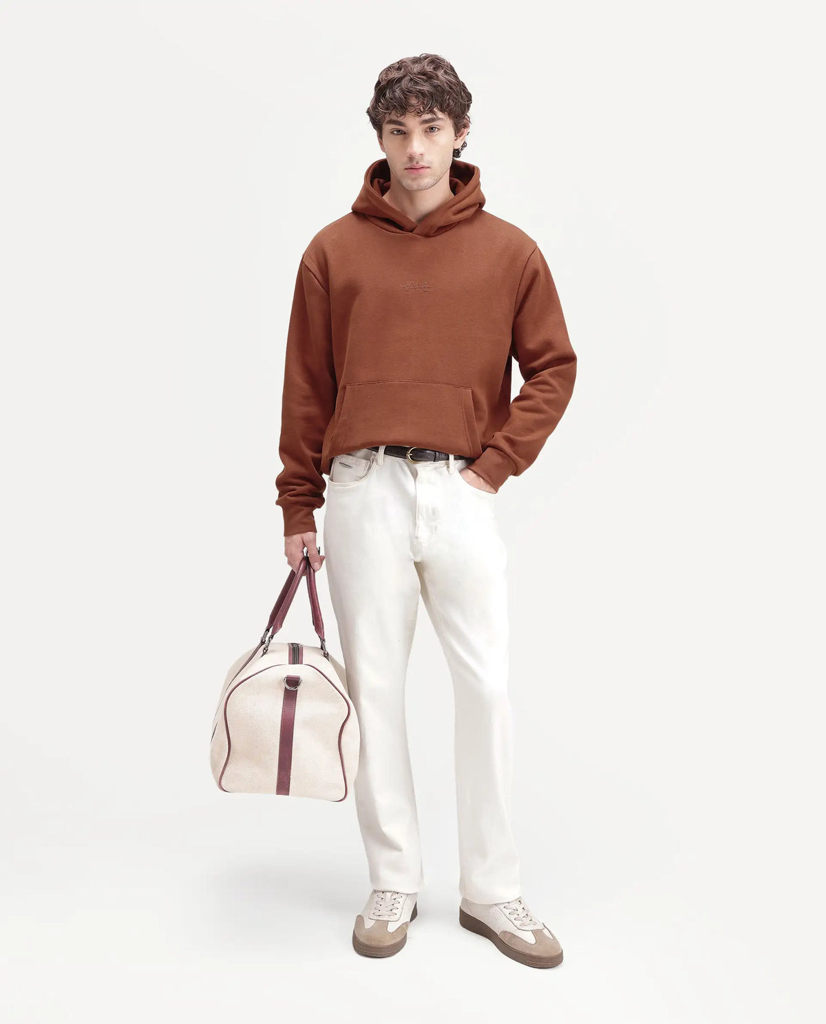 Rare Rabbit Men's Kore S Primary Rust Cotton Blend Hooded Regular Plain Sweatshirt