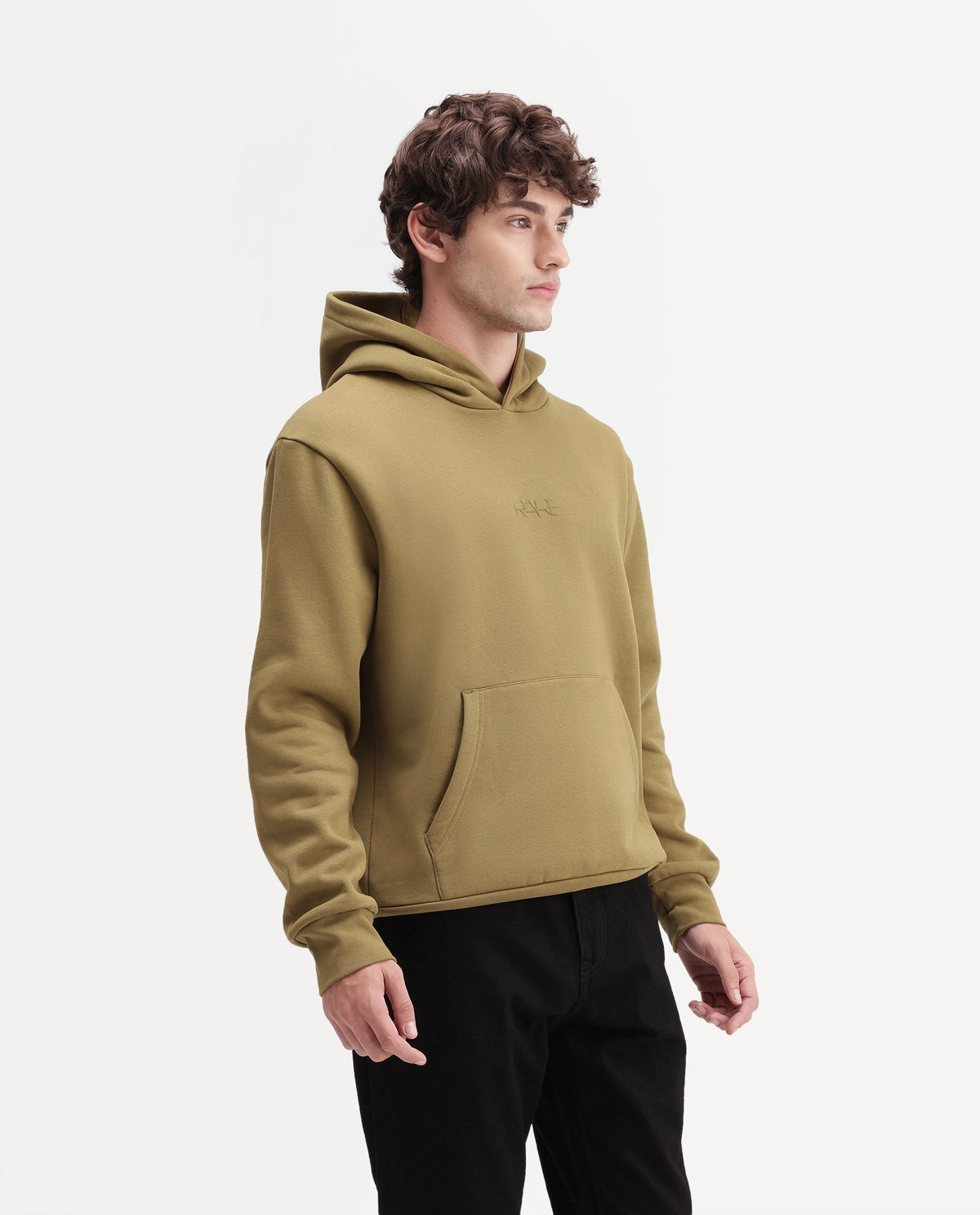 Rare Rabbit Men's Kore S Dusky Mustard Cotton Blend Hooded Regular Plain Sweatshirt