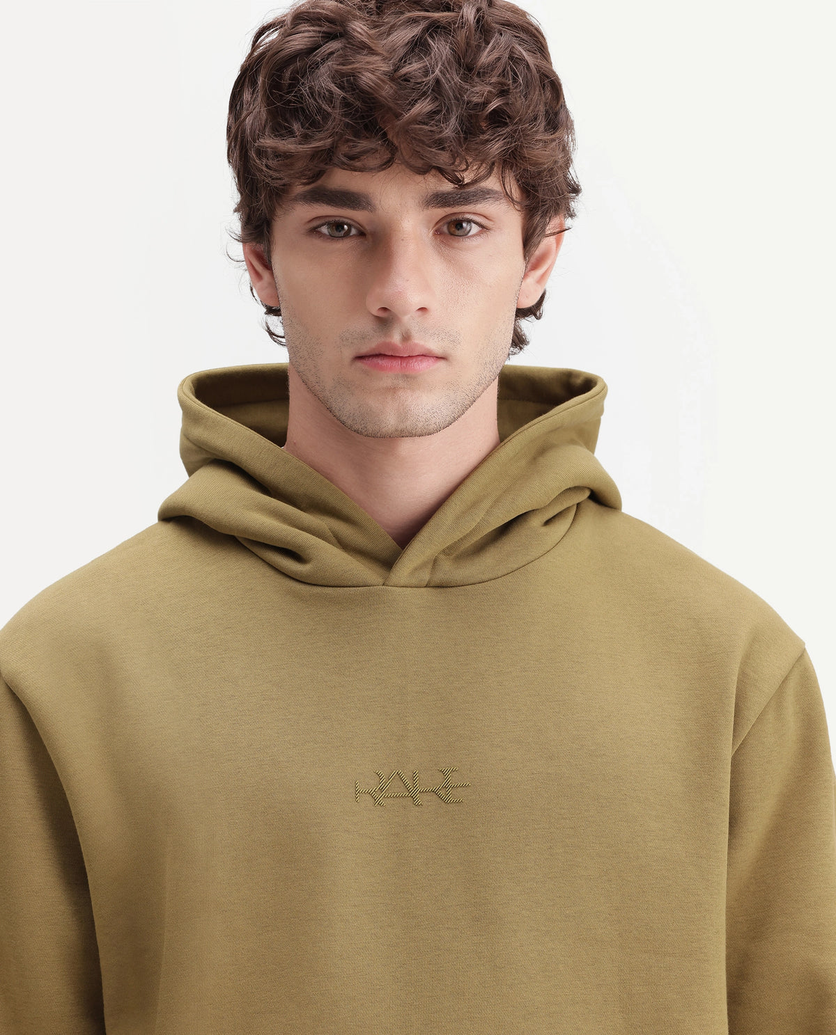 Rare Rabbit Men's Kore S Dusky Mustard Cotton Blend Hooded Regular Plain Sweatshirt