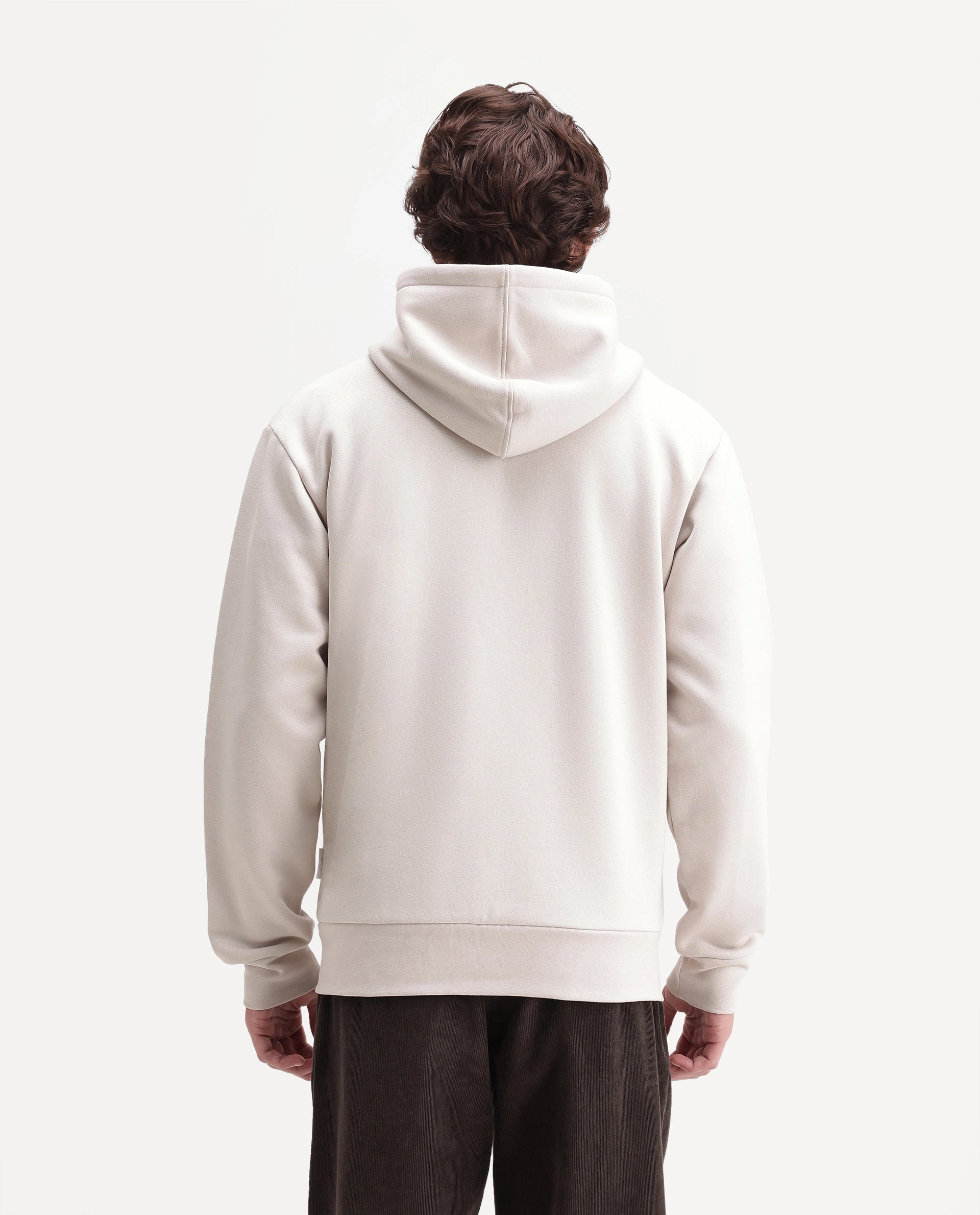 Rare Rabbit Men's Anderson-A26 Primary Off White Cotton Blend Hooded Zipper Regular Plain Sweatshirt