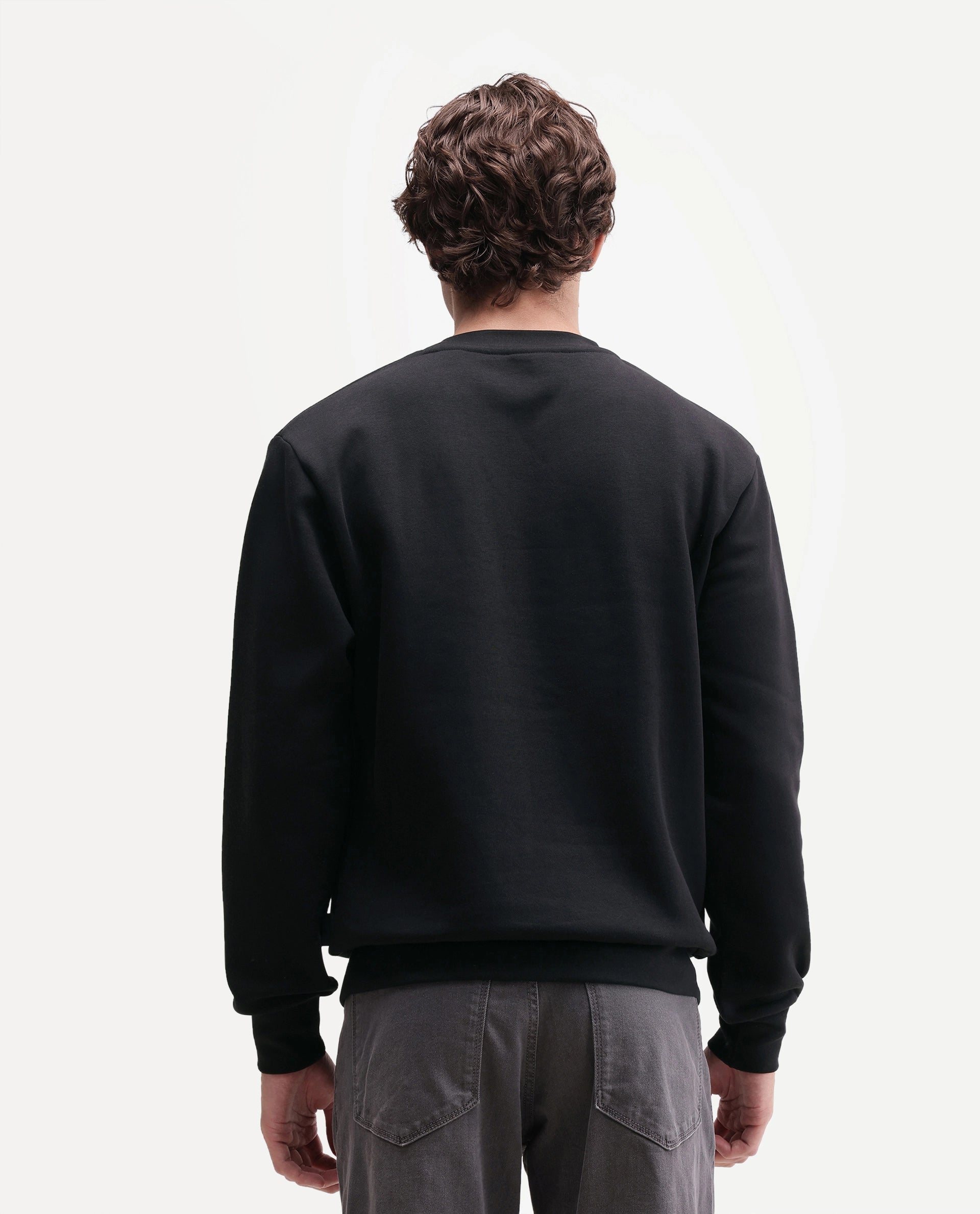 Rare Rabbit Men's Ideo Primary Black Cotton Blend Crew Neck Regular Graphic Print Sweatshirt