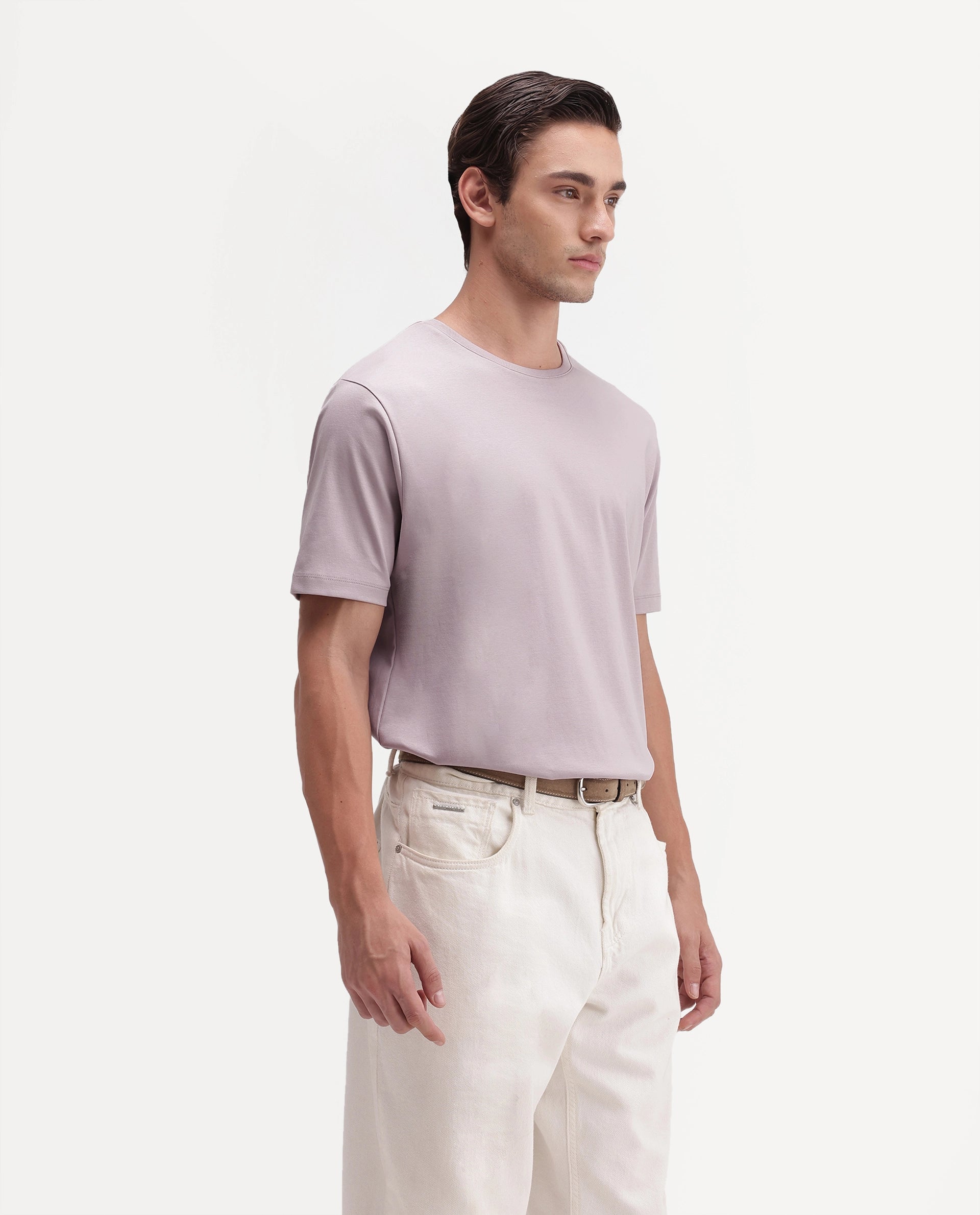 Rare Rabbit Men's Gist Light Pink Cotton Crew Neck Regular Plain T-Shirt
