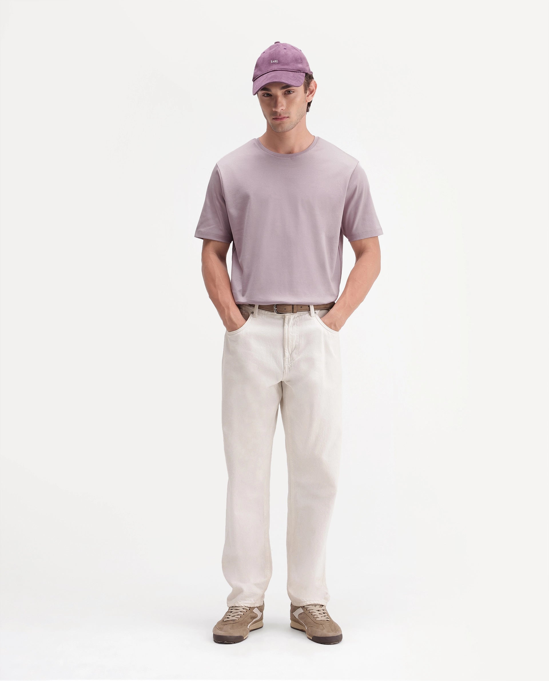 Rare Rabbit Men's Gist Light Pink Cotton Crew Neck Regular Plain T-Shirt