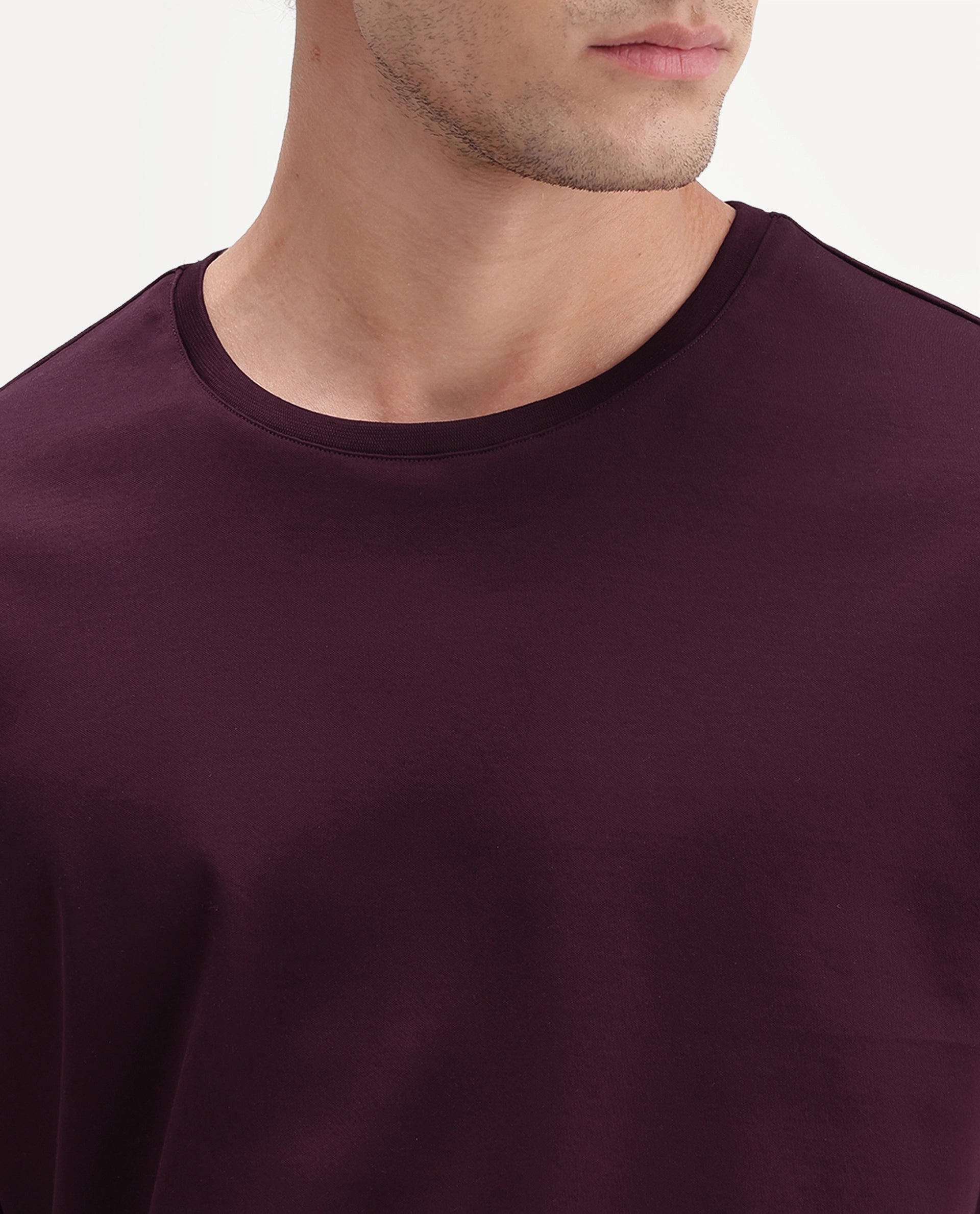 Rare Rabbit Men's Gist Dark Maroon Cotton Crew Neck Regular Plain T-Shirt
