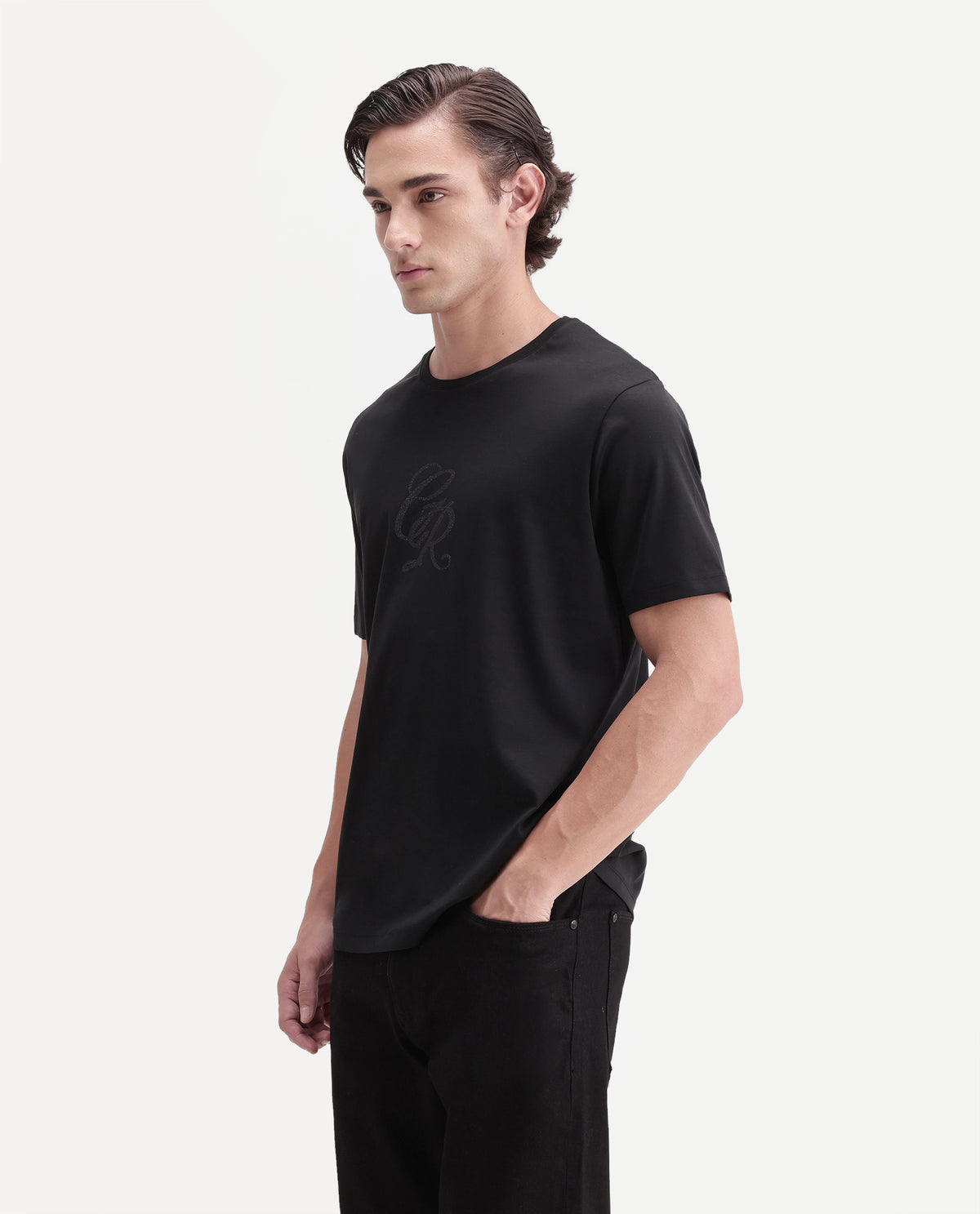 Rare Rabbit Men's Rans Primary Black Cotton Crew Neck Regular Graphic Print T-Shirt