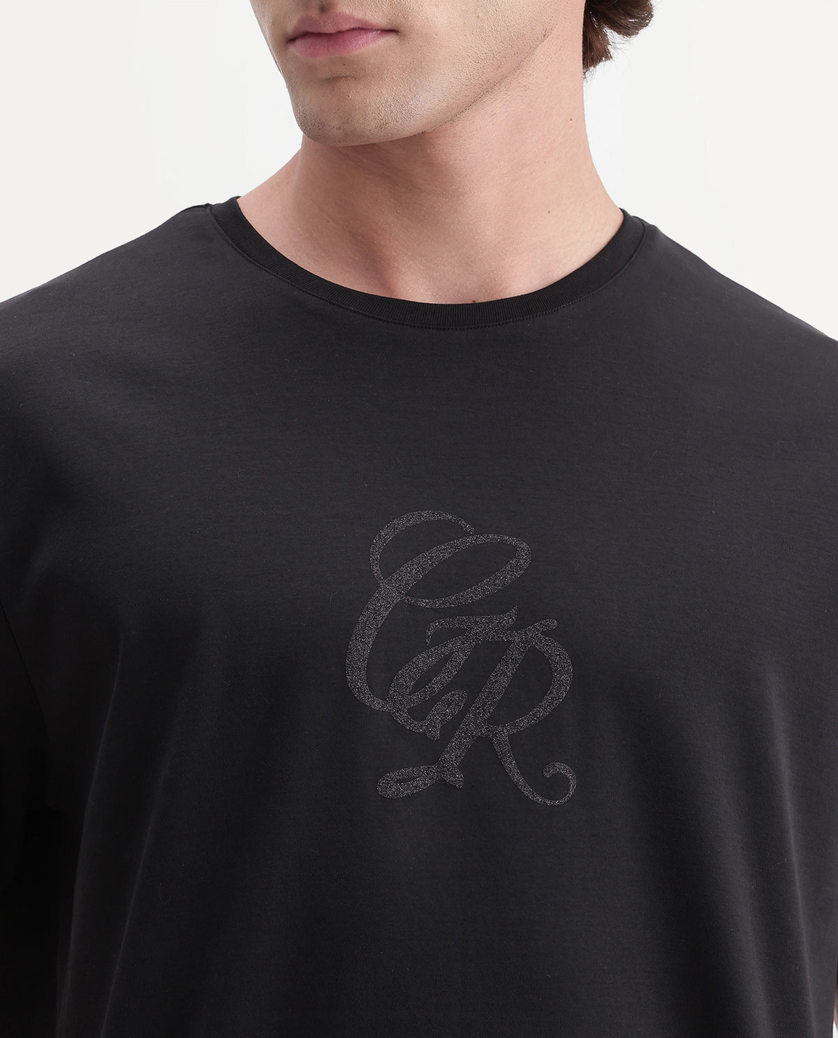 Rare Rabbit Men's Rans Primary Black Cotton Crew Neck Regular Graphic Print T-Shirt