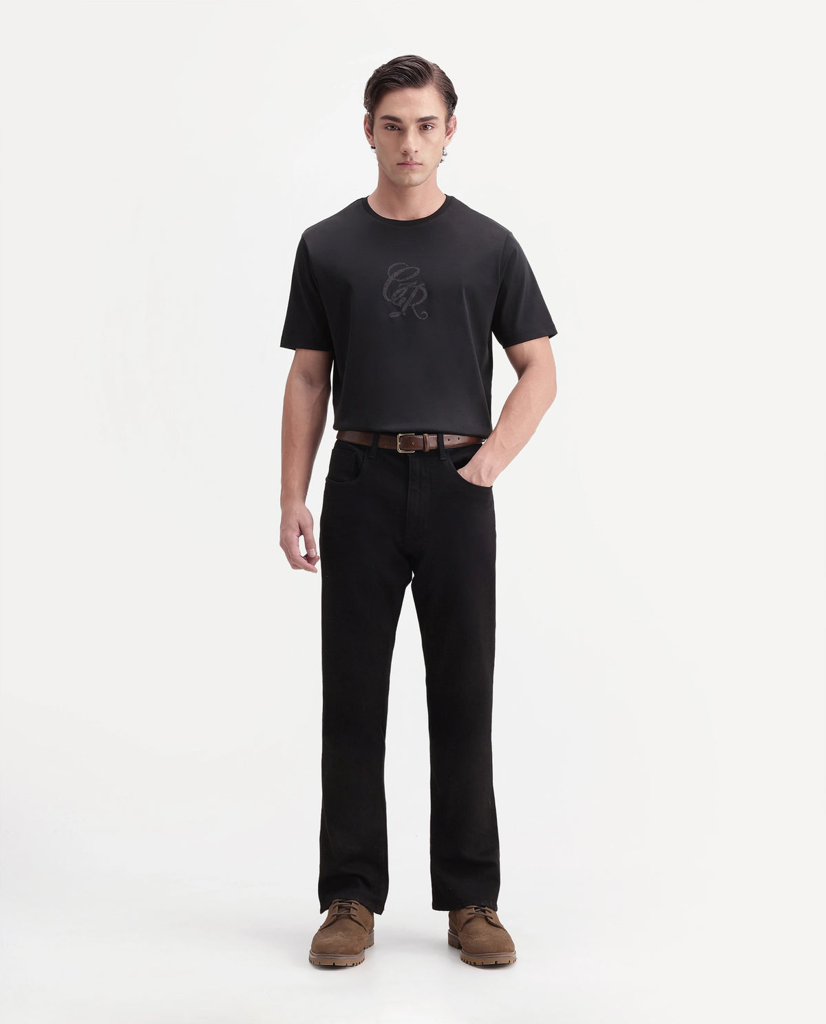 Rare Rabbit Men's Rans Primary Black Cotton Crew Neck Regular Graphic Print T-Shirt