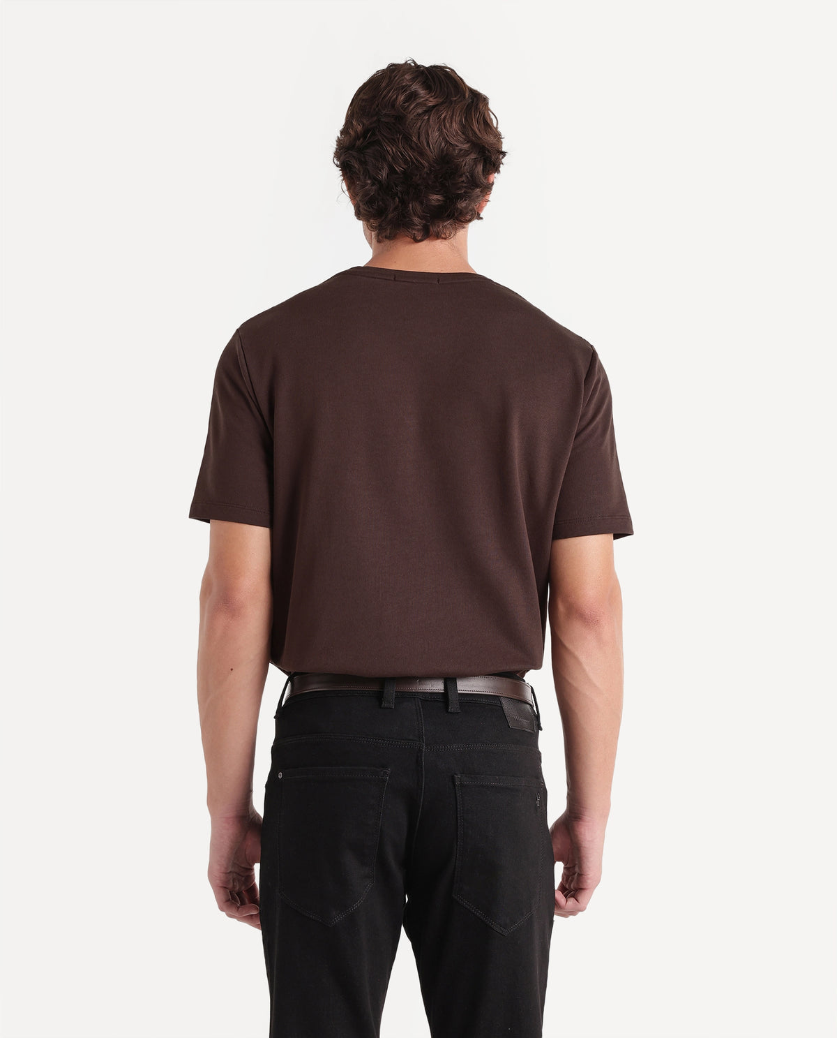 Rare Rabbit Men's Wood Dark Brown Cotton Crew Neck Regular Embroidered T-Shirt