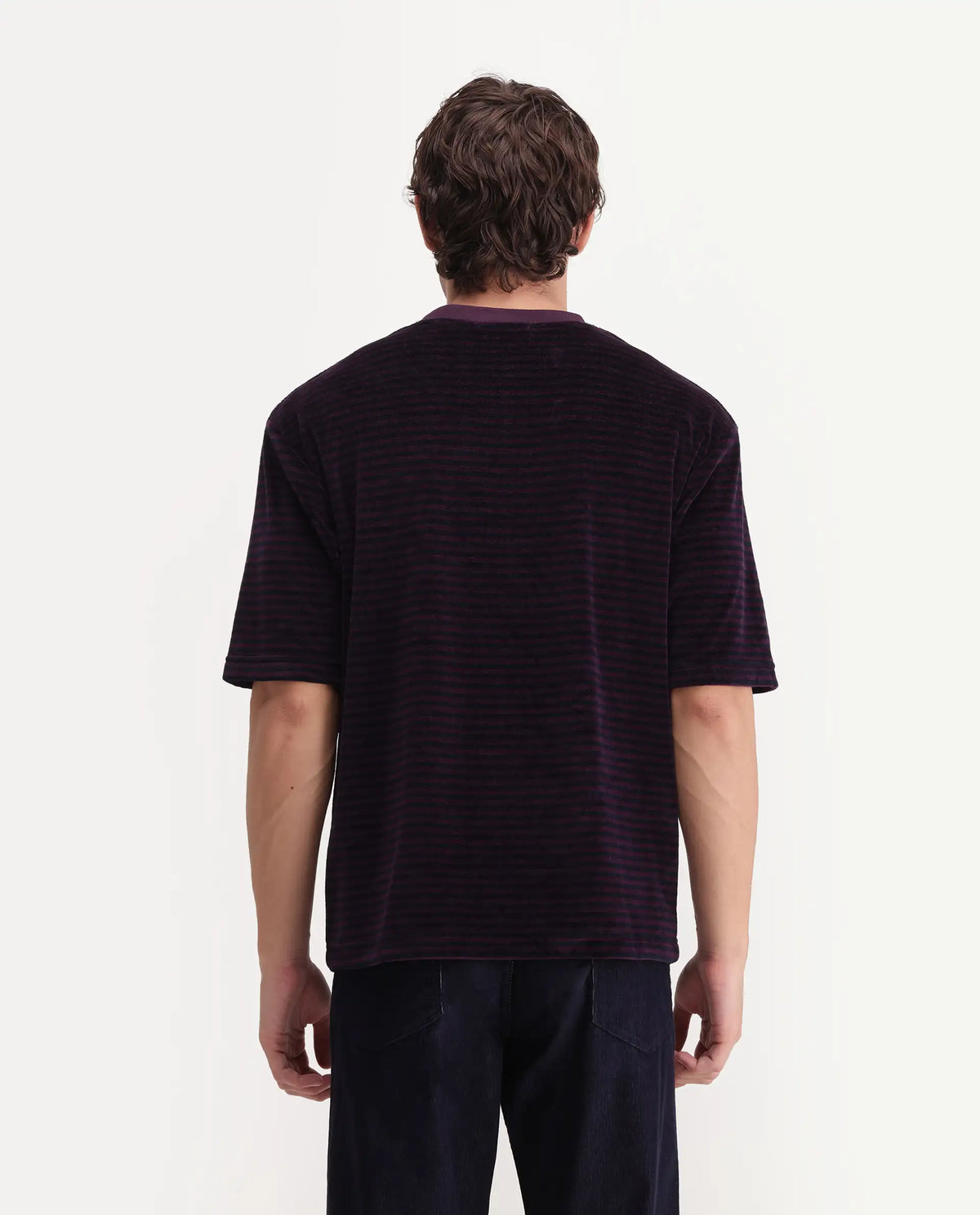 Rare Rabbit Men's Stride Dark Maroon Cotton Blend Crew Neck Relaxed Striped T-Shirt
