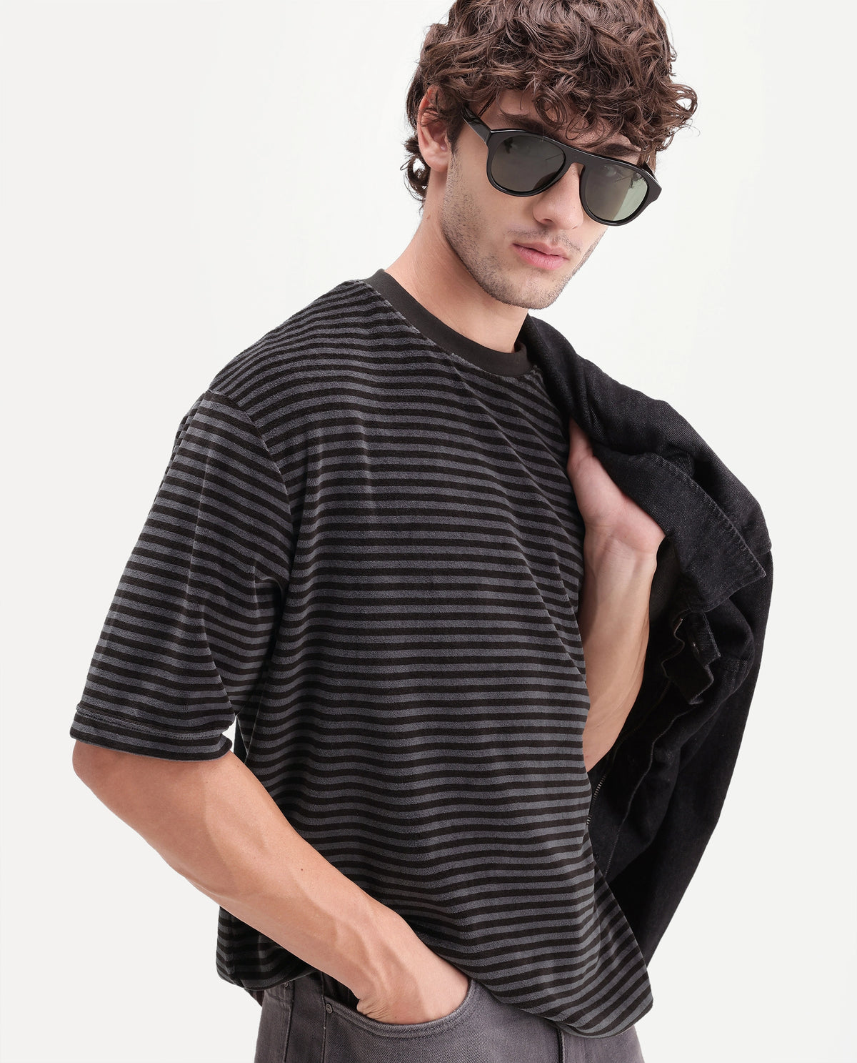 Rare Rabbit Men's Stride Dark Brown Cotton Blend Crew Neck Relaxed Striped T-Shirt