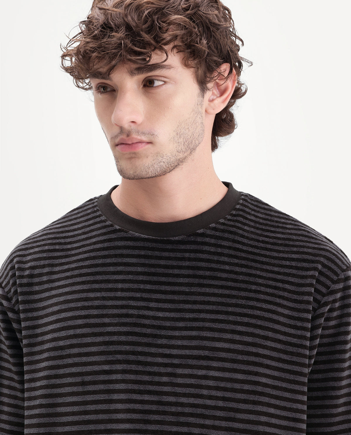 Rare Rabbit Men's Stride Dark Brown Cotton Blend Crew Neck Relaxed Striped T-Shirt