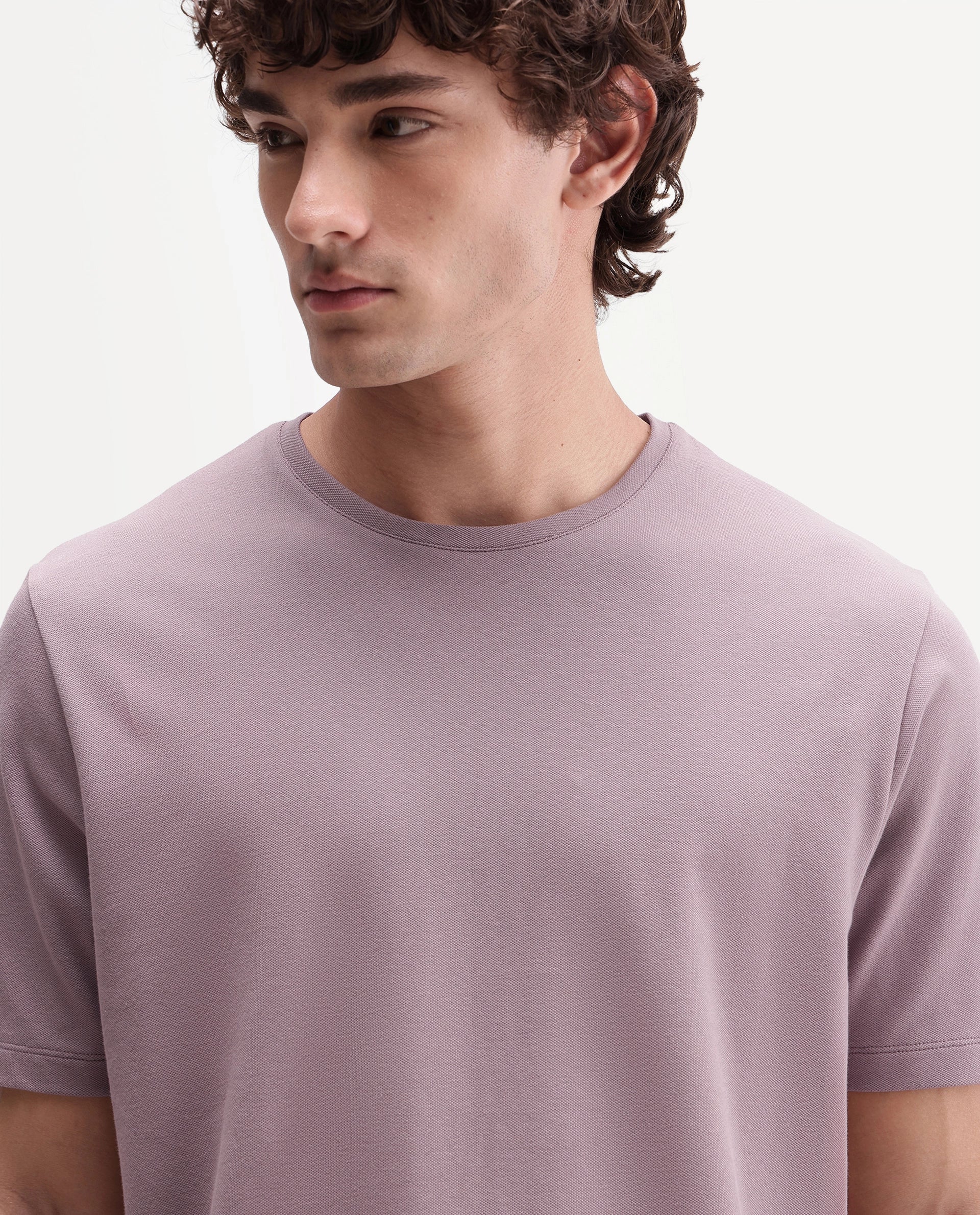 Rare Rabbit Men's Peeq Dusky Pink Cotton Blend Crew Neck Regular Plain T-Shirt