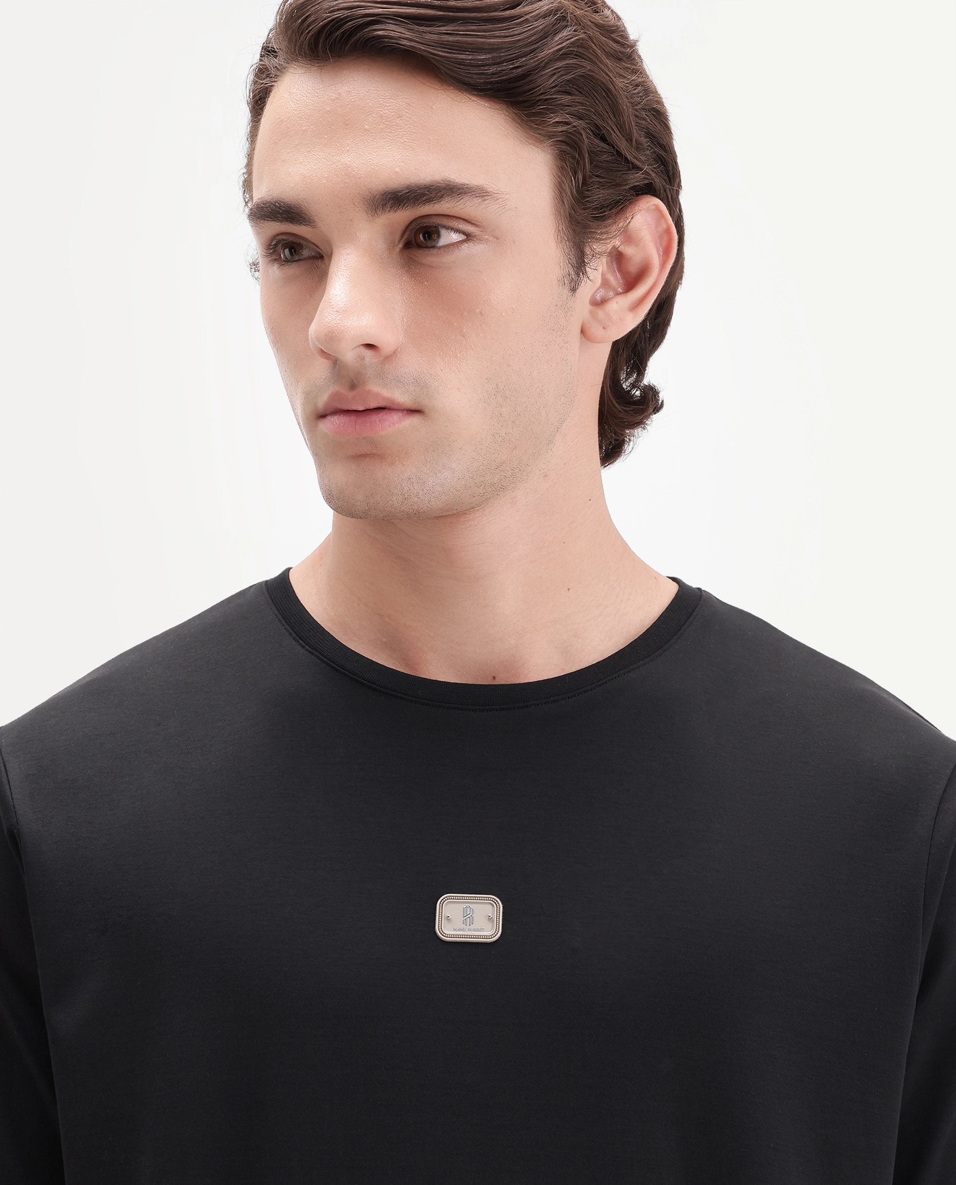 Rare Rabbit Men's Werf Primary Black Cotton Crew Neck Regular Plain T-Shirt