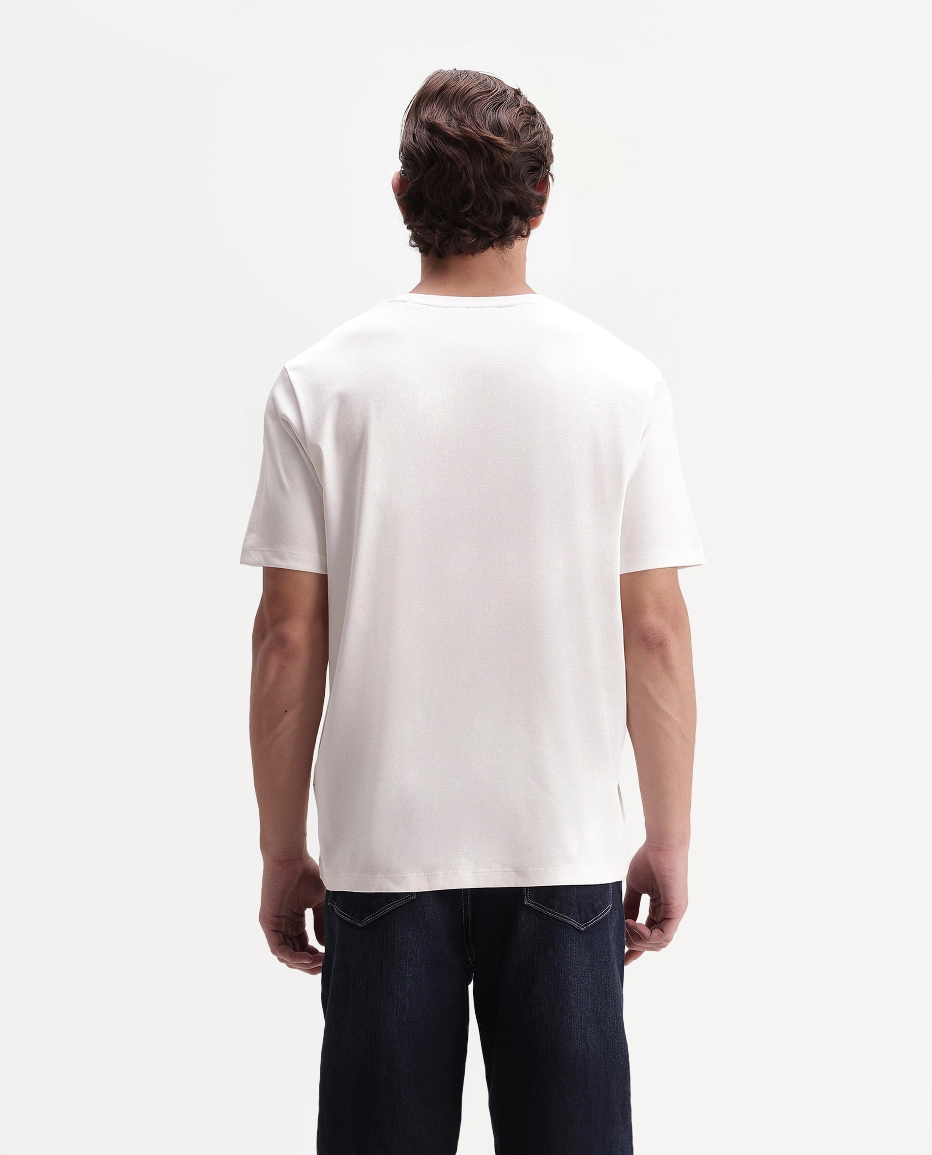 Rare Rabbit Men's Werf Primary White Cotton Crew Neck Regular Plain T-Shirt