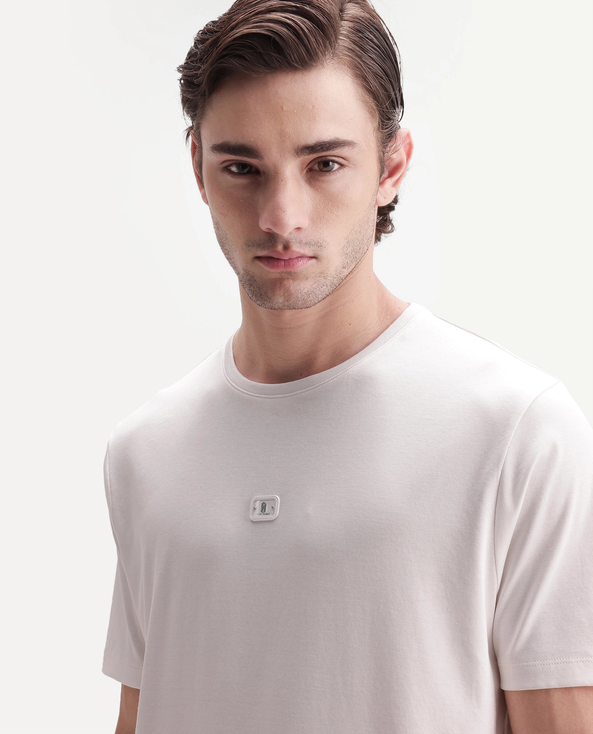 Rare Rabbit Men's Werf Primary White Cotton Crew Neck Regular Plain T-Shirt