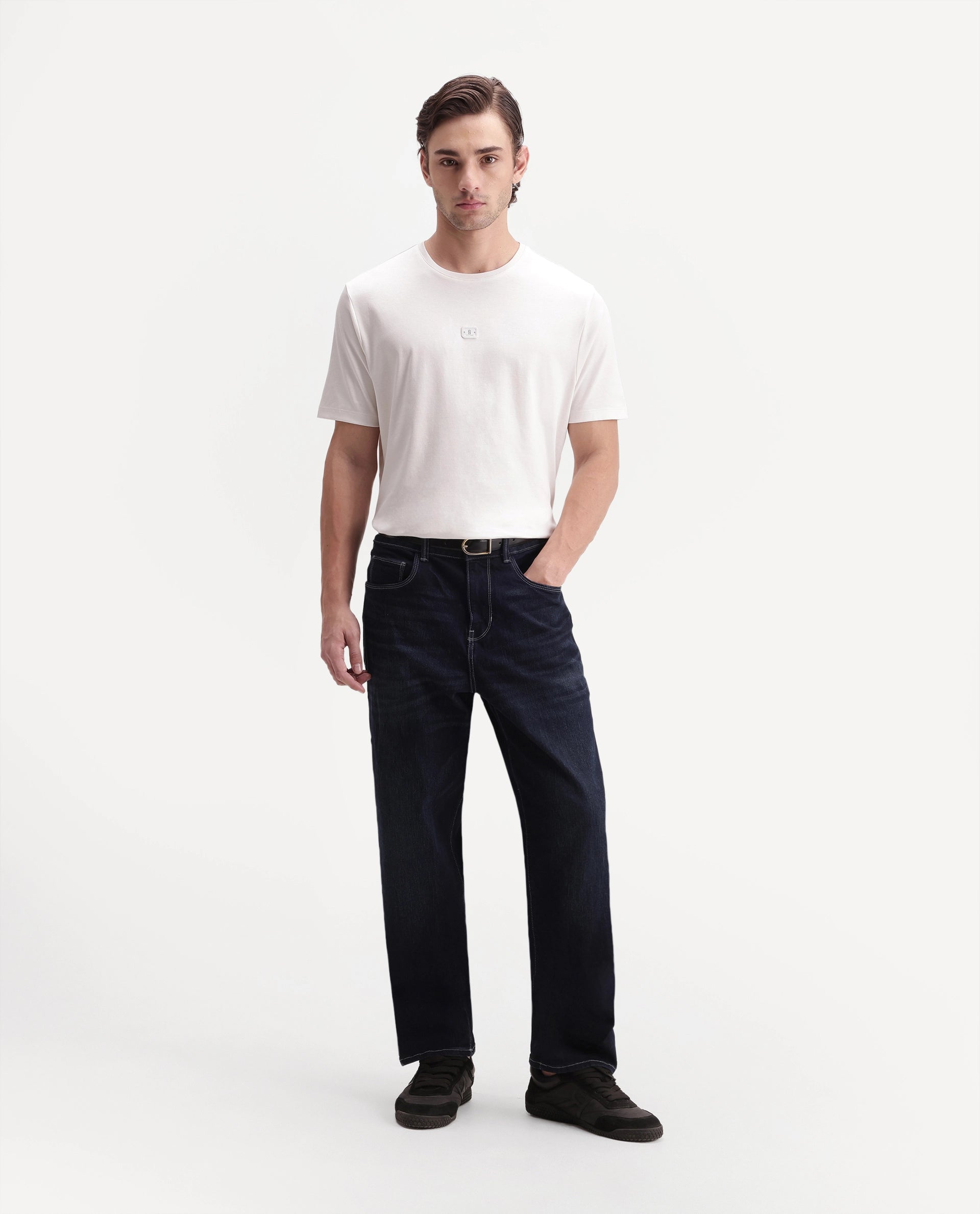 Rare Rabbit Men's Werf Primary White Cotton Crew Neck Regular Plain T-Shirt