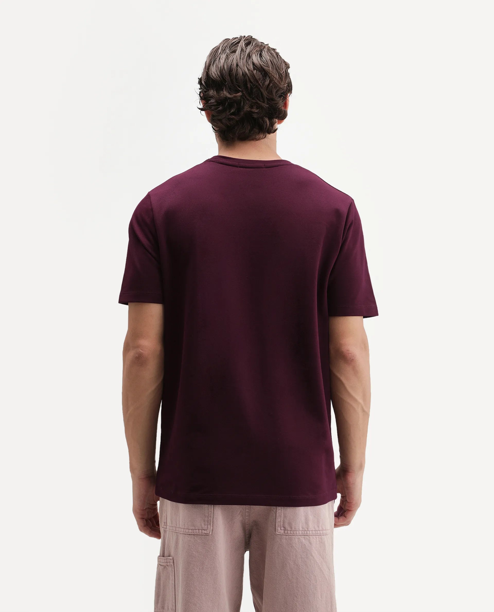 Rare Rabbit Men's Draker Dark Red Cotton Blend Crew Neck Regular Graphic Print T-Shirt