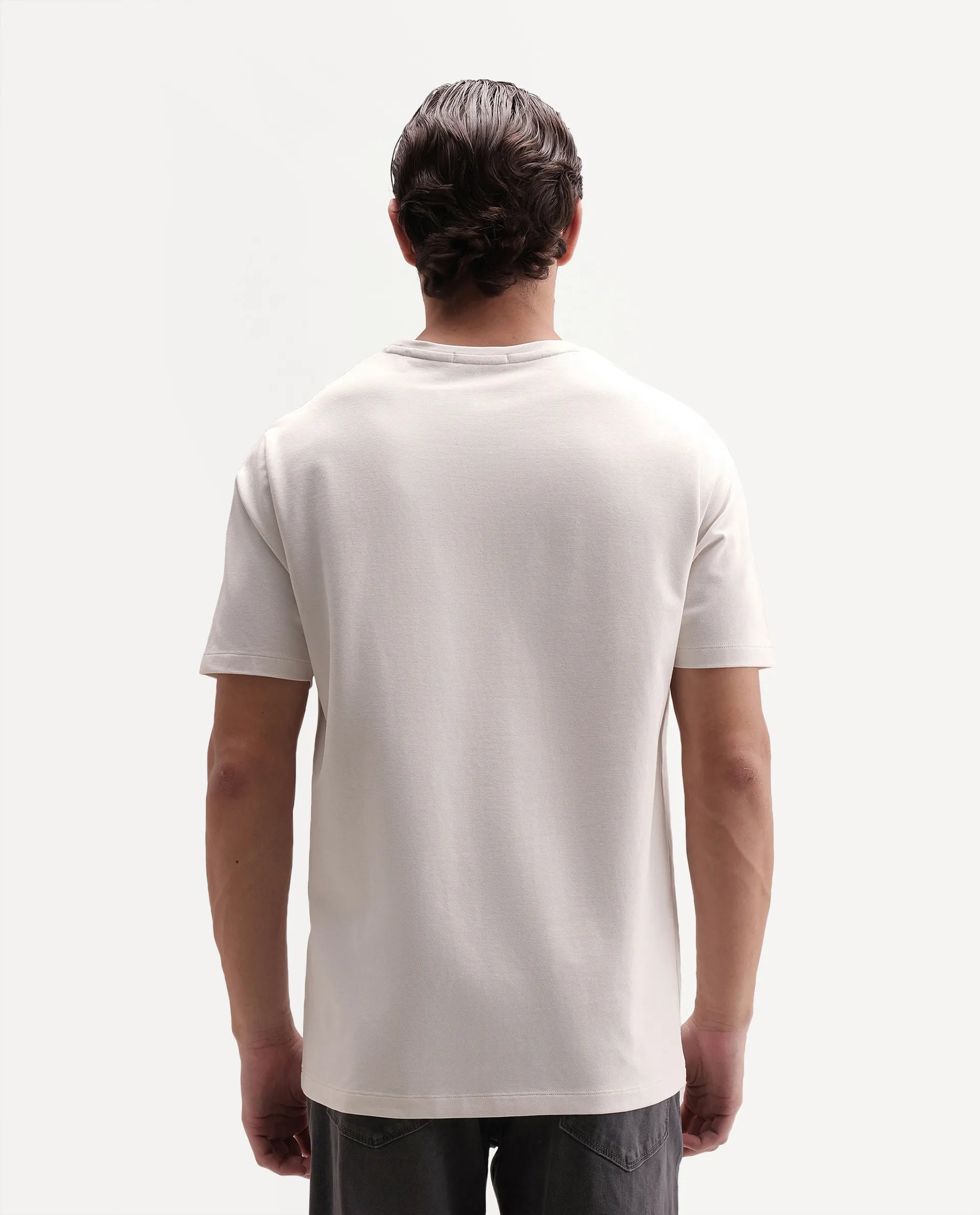Rare Rabbit Men's Draker Primary Off White Cotton Blend Crew Neck Regular Graphic Print T-Shirt