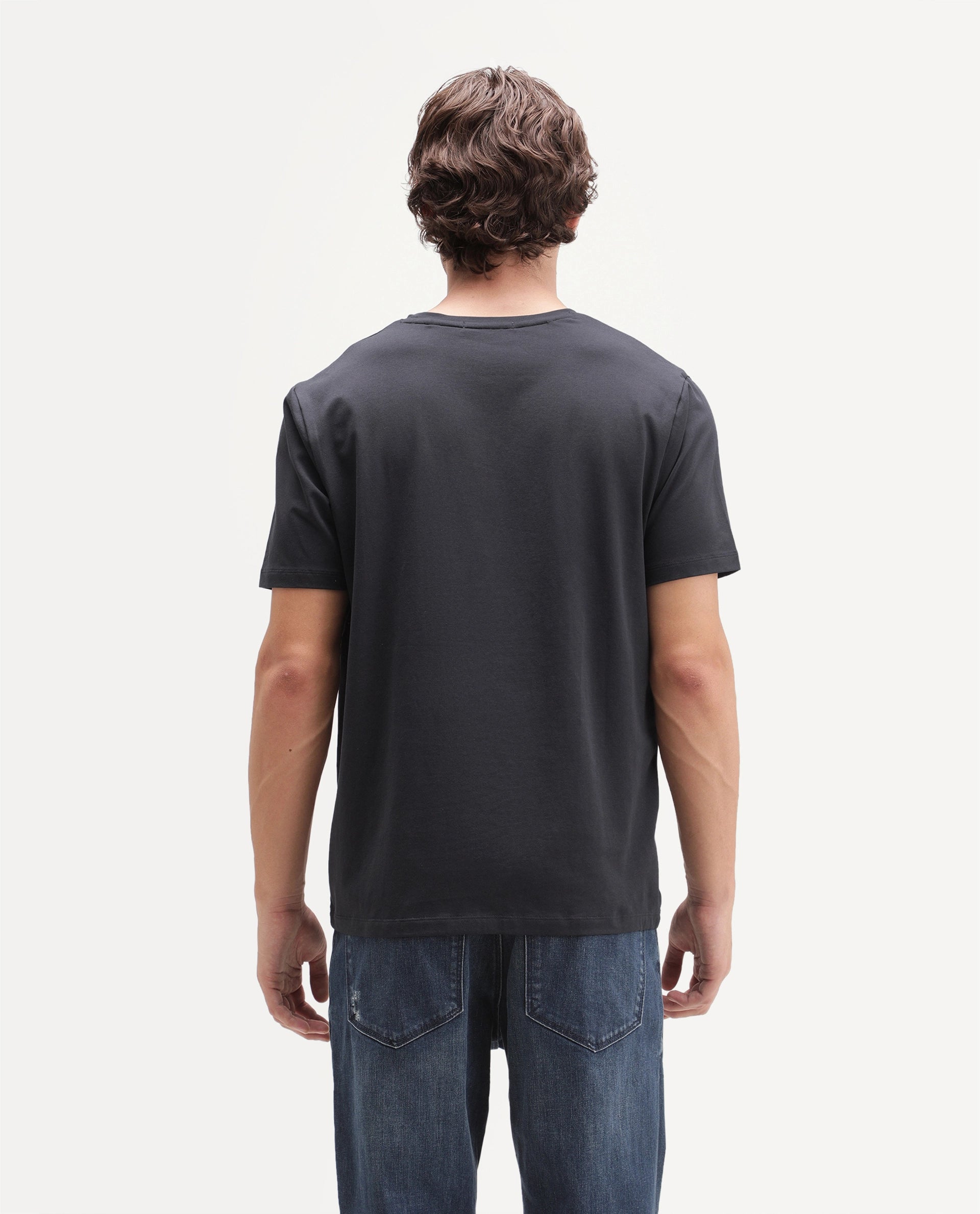 Rare Rabbit Men's Farell Dark Grey Cotton Blend Crew Neck Regular Graphic Print T-Shirt