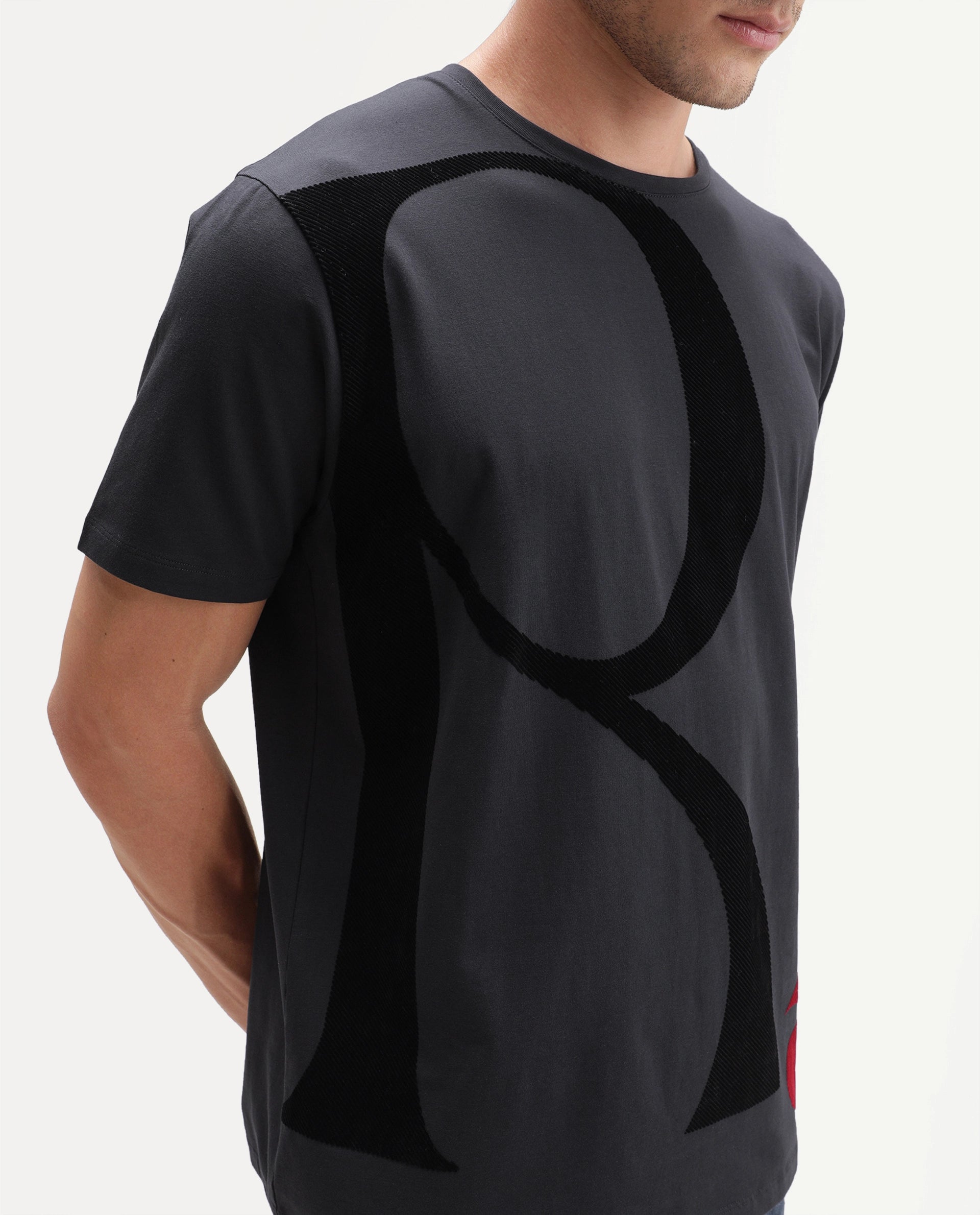 Rare Rabbit Men's Farell Dark Grey Cotton Blend Crew Neck Regular Graphic Print T-Shirt