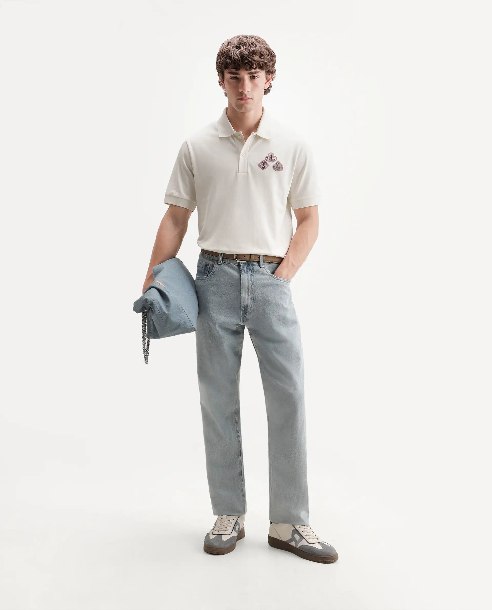 Rare Rabbit Men's Lanet Light Off-White Cotton Blend Spread Collar Button Regular Plain Polo