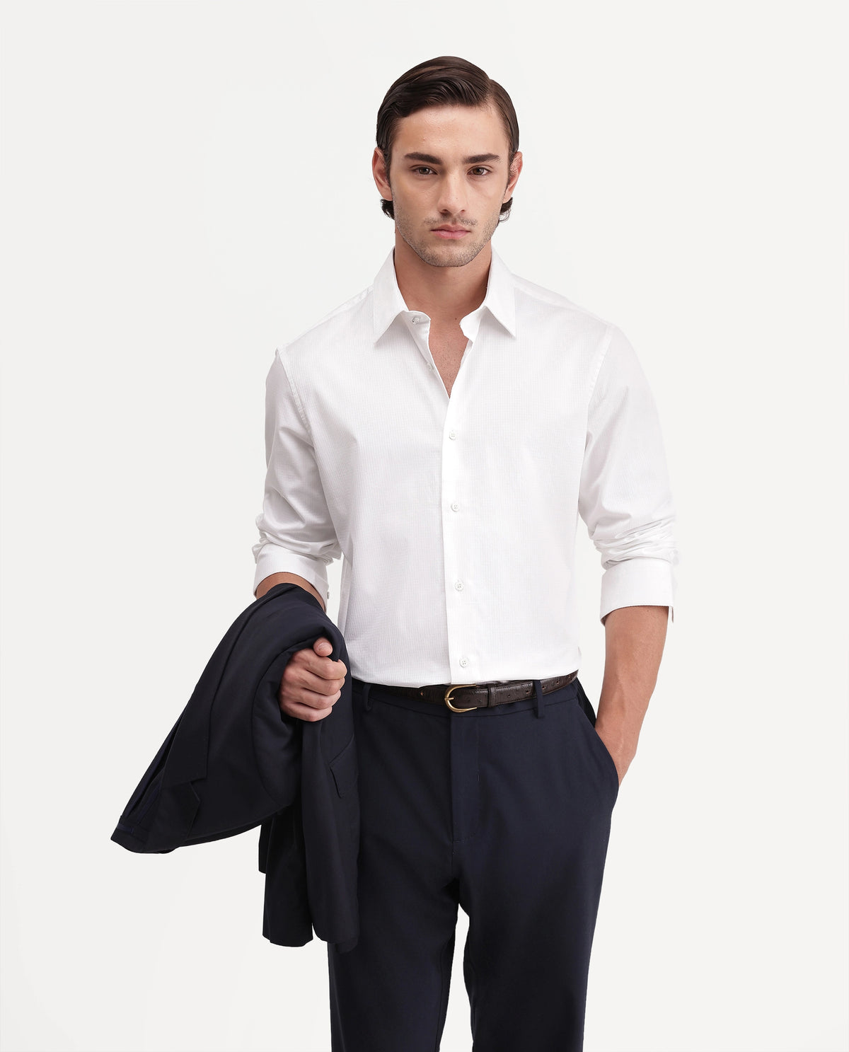 Rare Rabbit Men's Cent Primary White Cotton Spread Collar Regular Plain Shirt