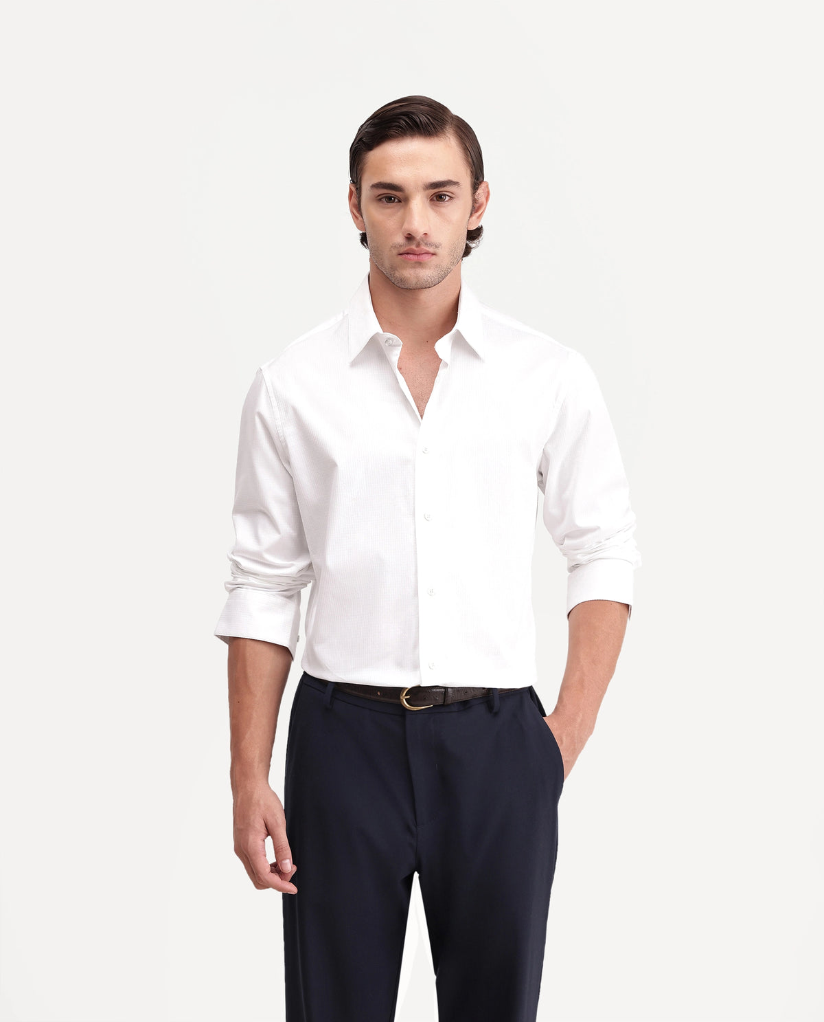 Rare Rabbit Men's Cent Primary White Cotton Spread Collar Regular Plain Shirt