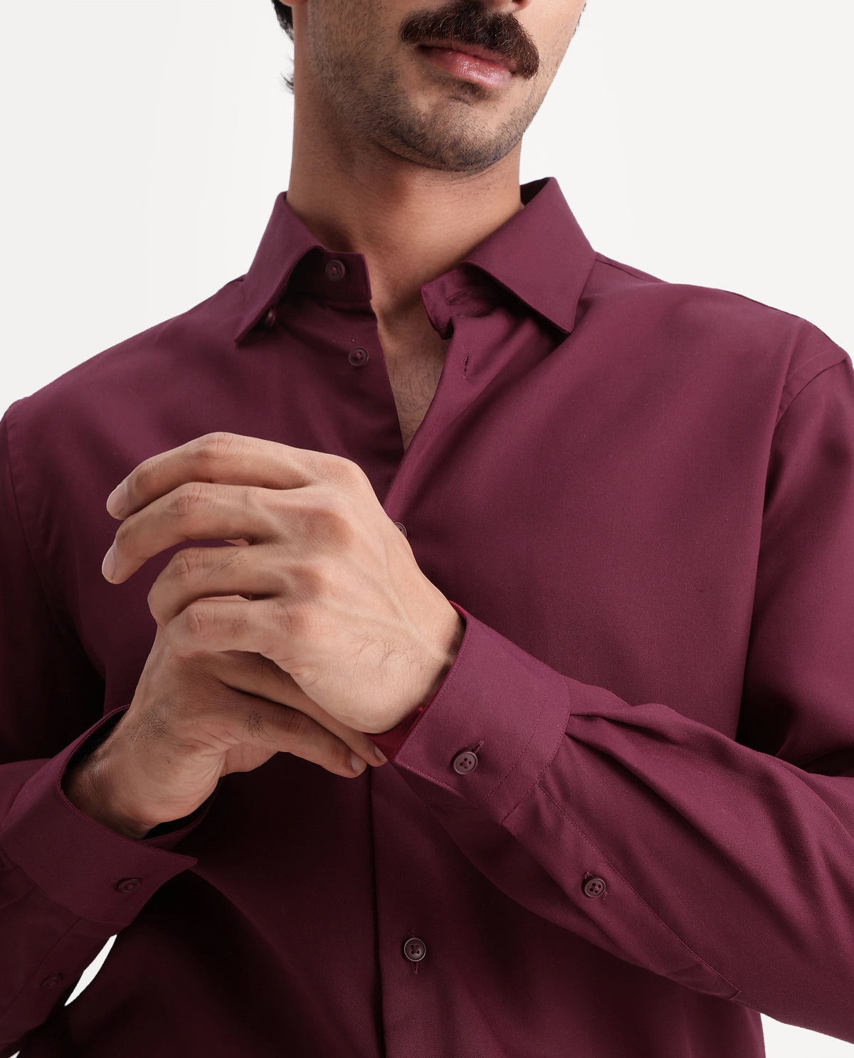 Rare Rabbit Men's Plit Primary Red Tencel Spread Collar Regular Plain Shirt