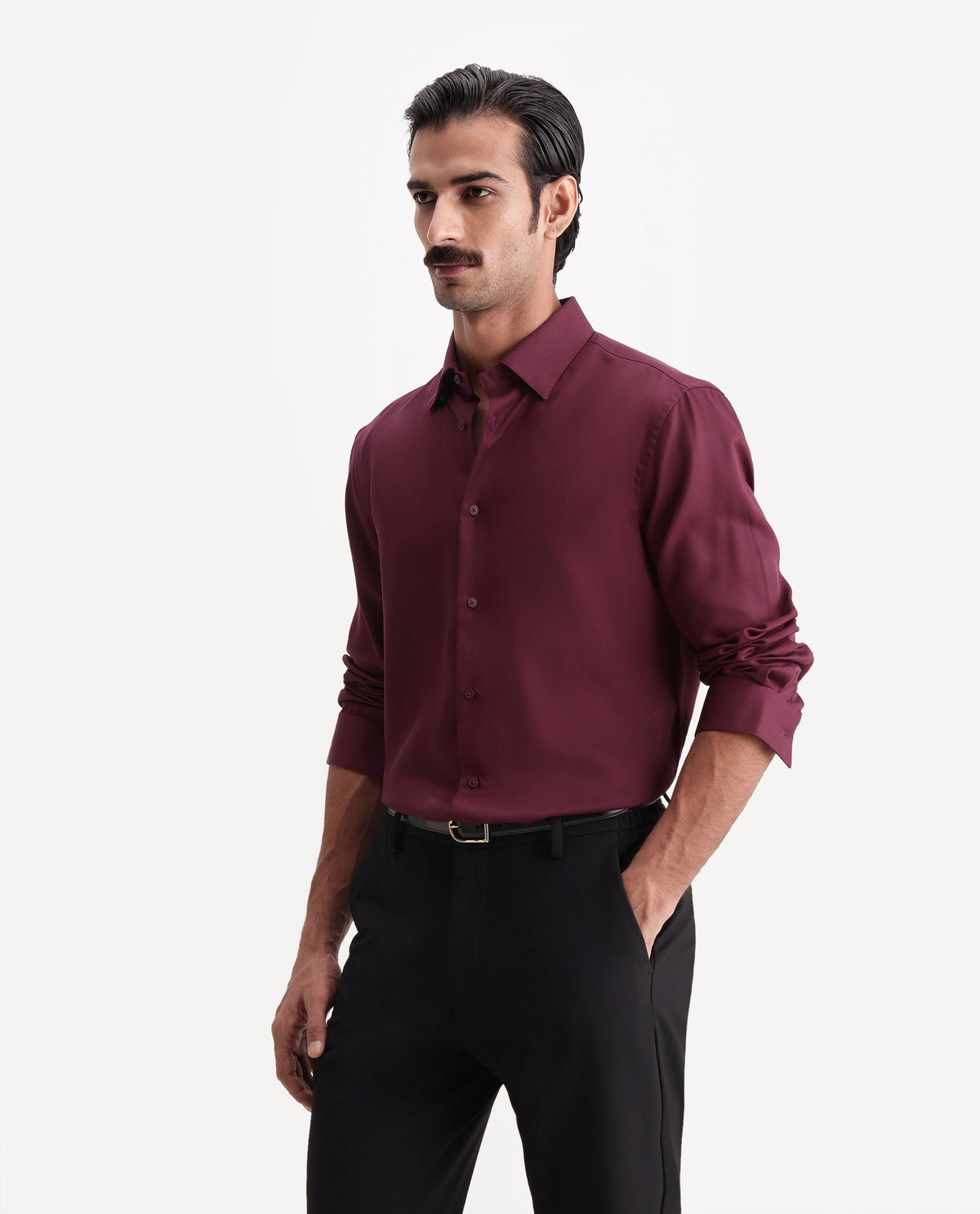 Rare Rabbit Men's Plit Primary Red Tencel Spread Collar Regular Plain Shirt