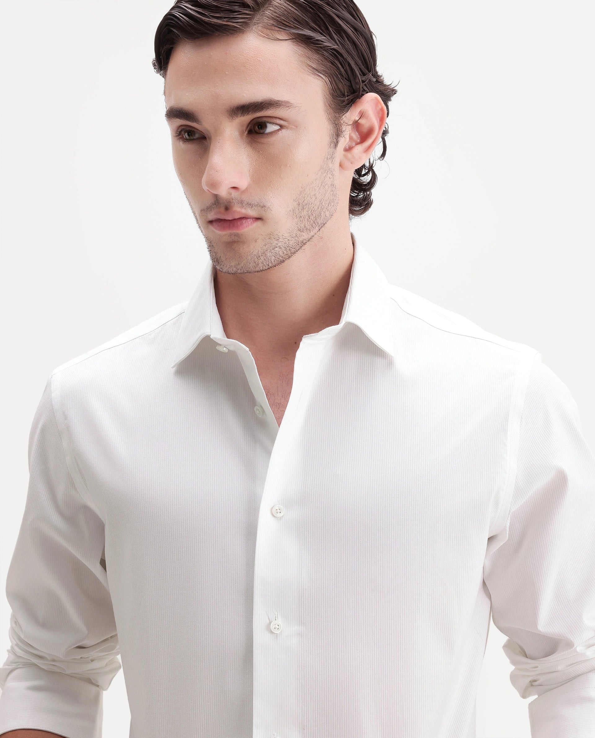 Rare Rabbit Men's Utah Primary White Cotton Spread Collar Regular Striped Shirt