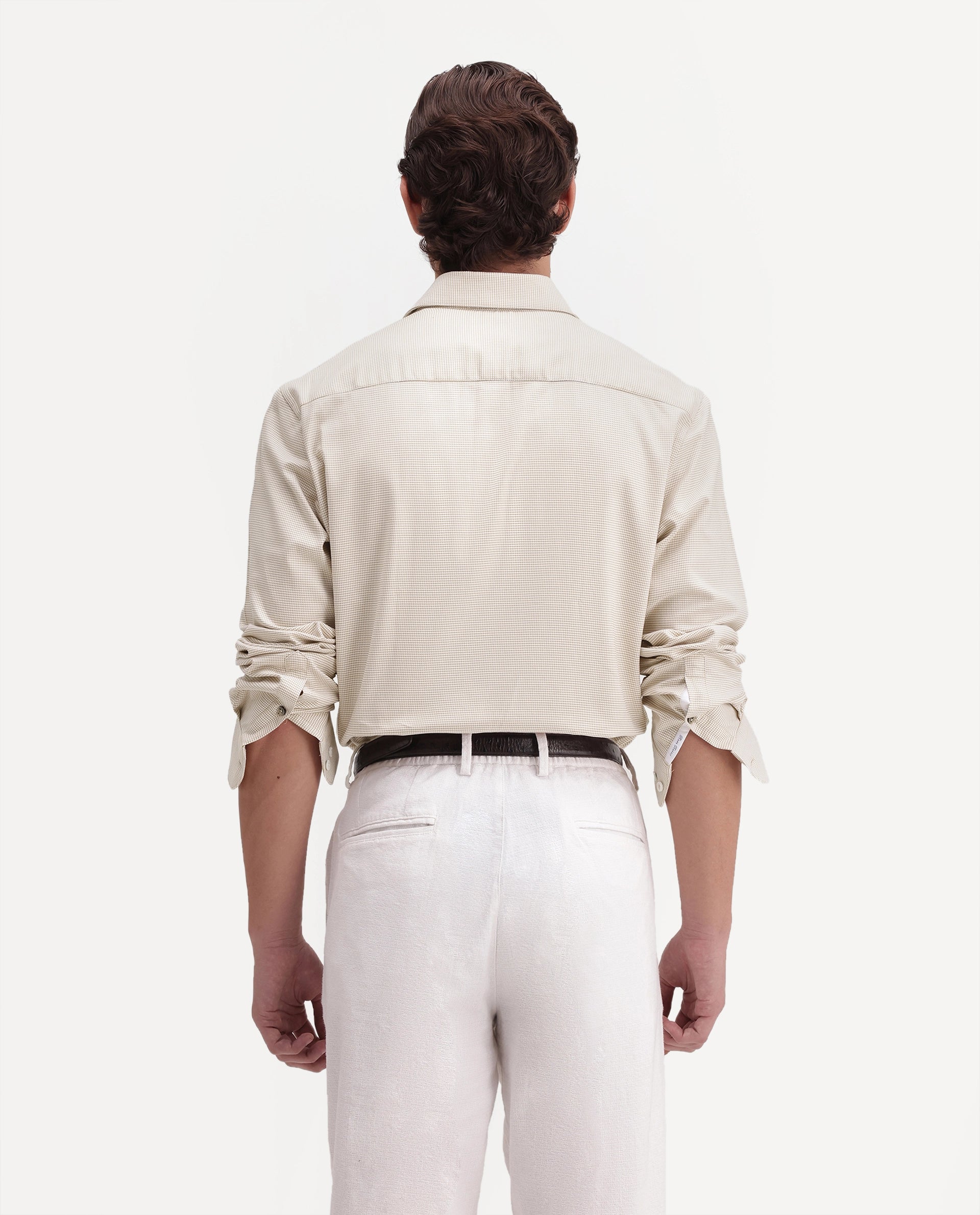 Rare Rabbit Men's Chawa Light Beige Cotton Spread Collar Regular Checked Shirt