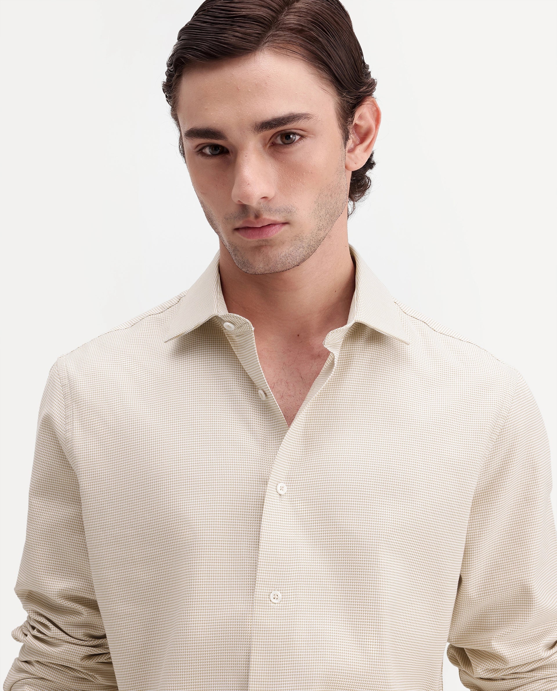 Rare Rabbit Men's Chawa Light Beige Cotton Spread Collar Regular Checked Shirt