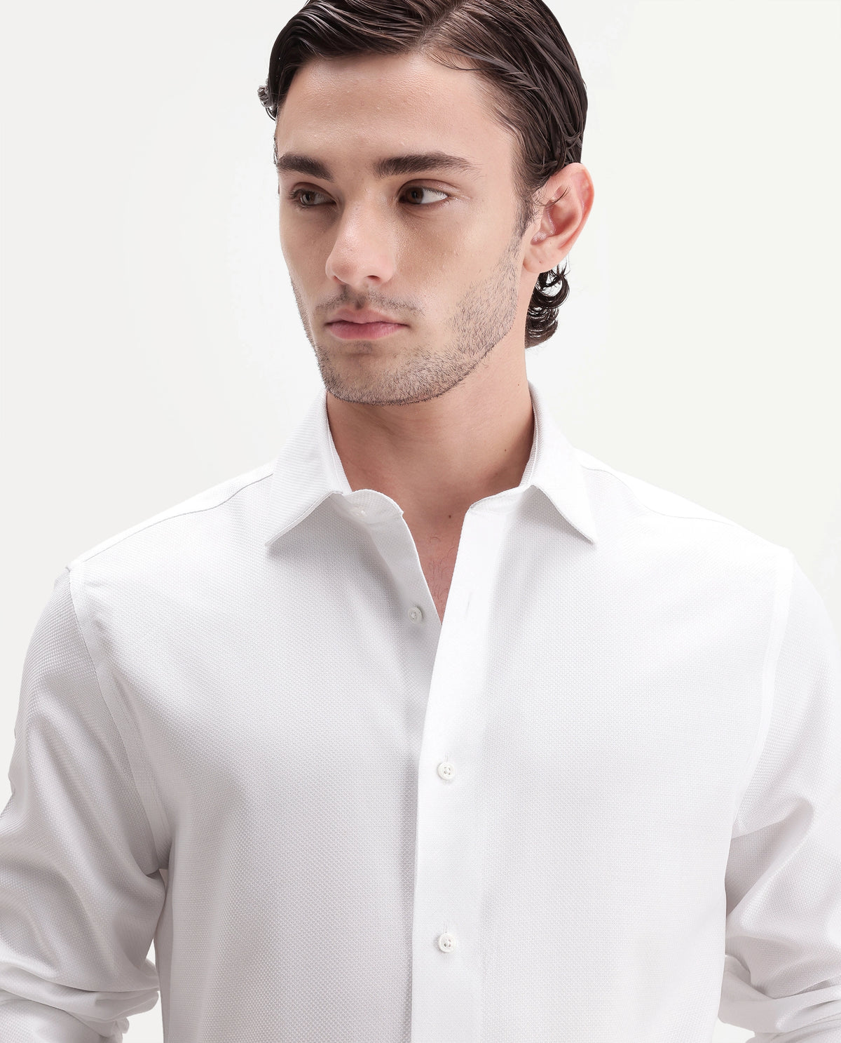 Rare Rabbit Men's Omega Primary White Cotton Spread Collar Regular Plain Shirt