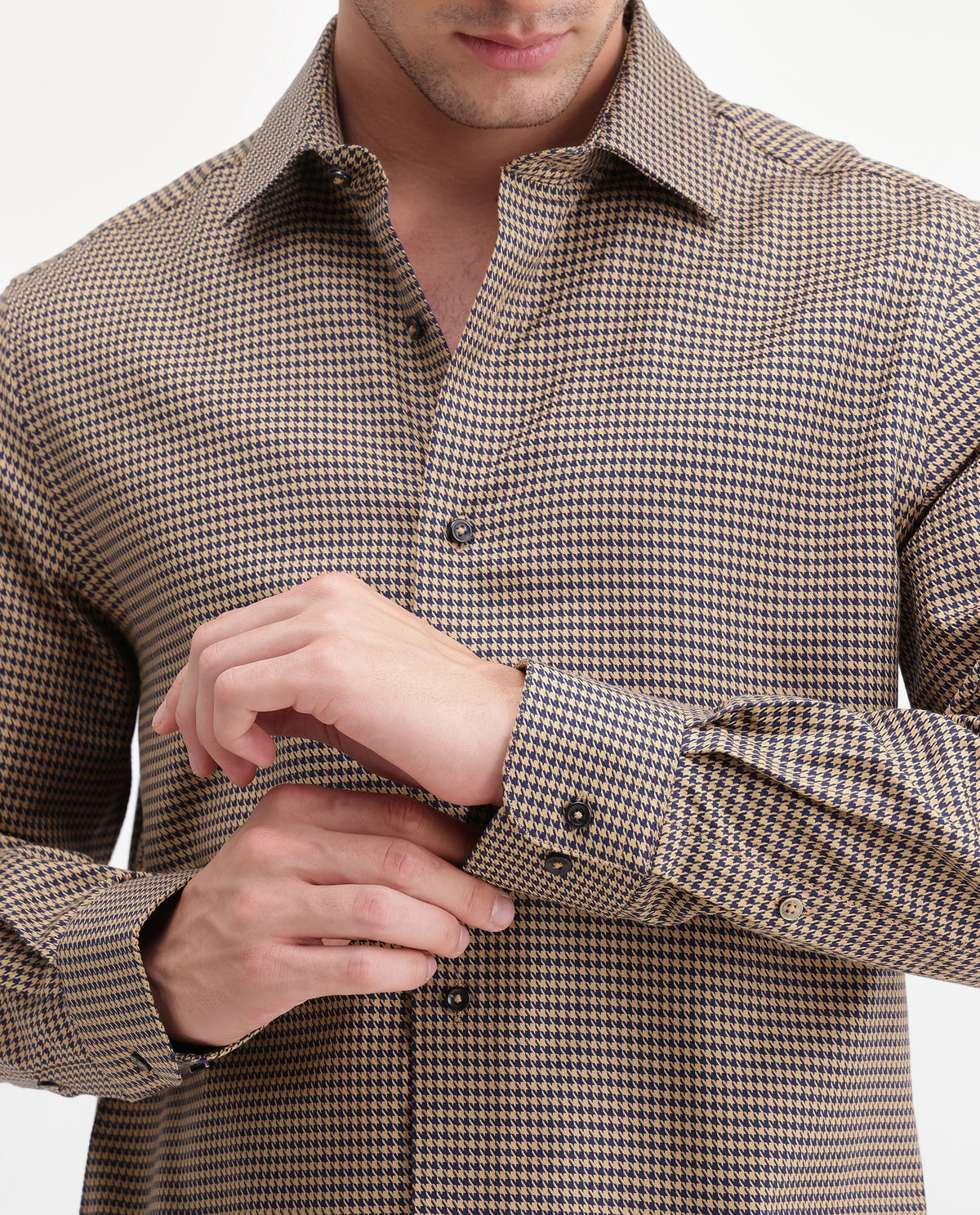 Rare Rabbit Men's Chesto-Aw26 Primary Mustard Cotton Spread Collar Regular Checked Shirt